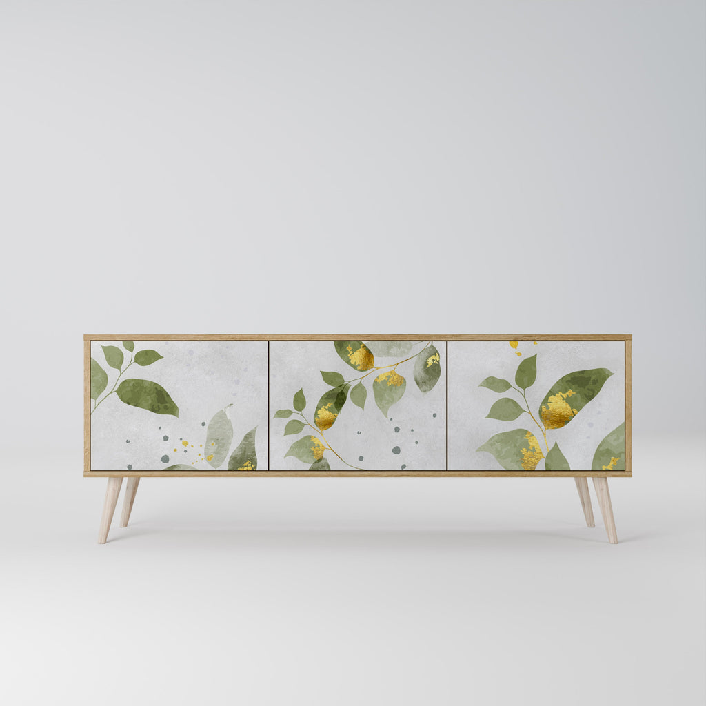 Meuble TV 3 portes ELEGANT BOTANICS effet chêne