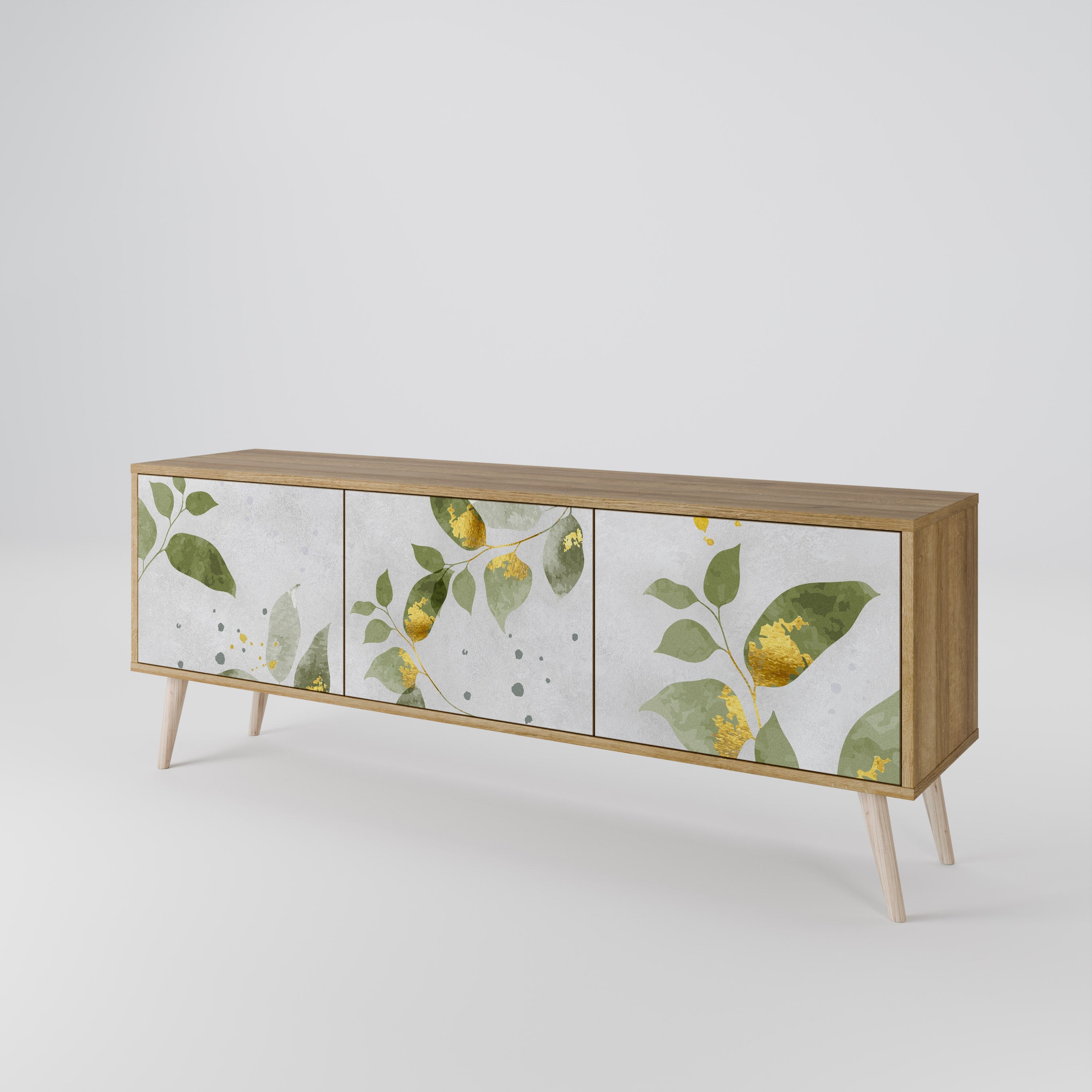 Meuble TV 3 portes ELEGANT BOTANICS effet chêne