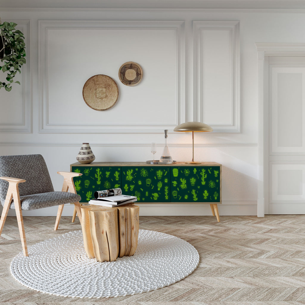 Meuble TV 3 portes DESERT GREEN effet chêne