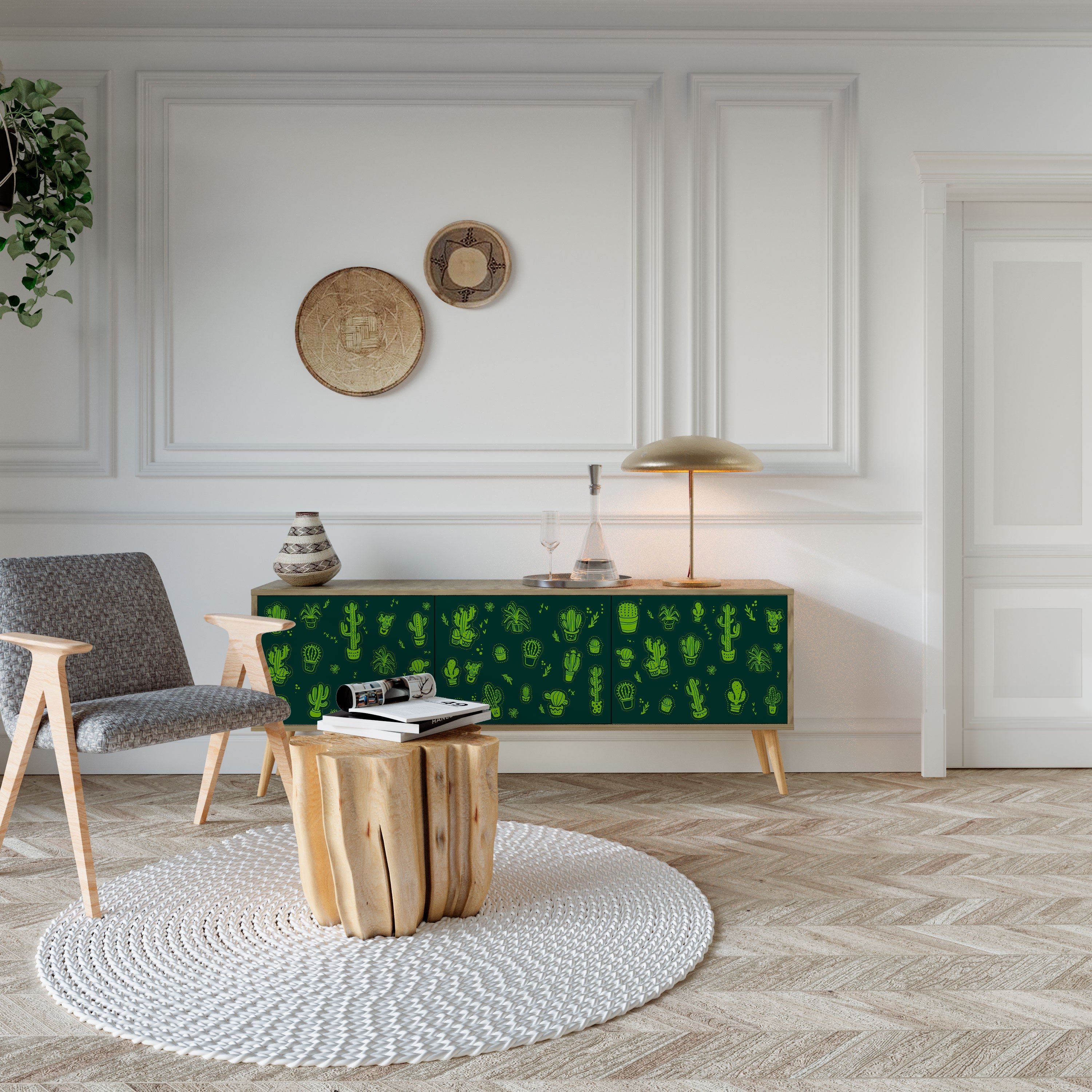 Meuble TV 3 portes DESERT GREEN effet chêne