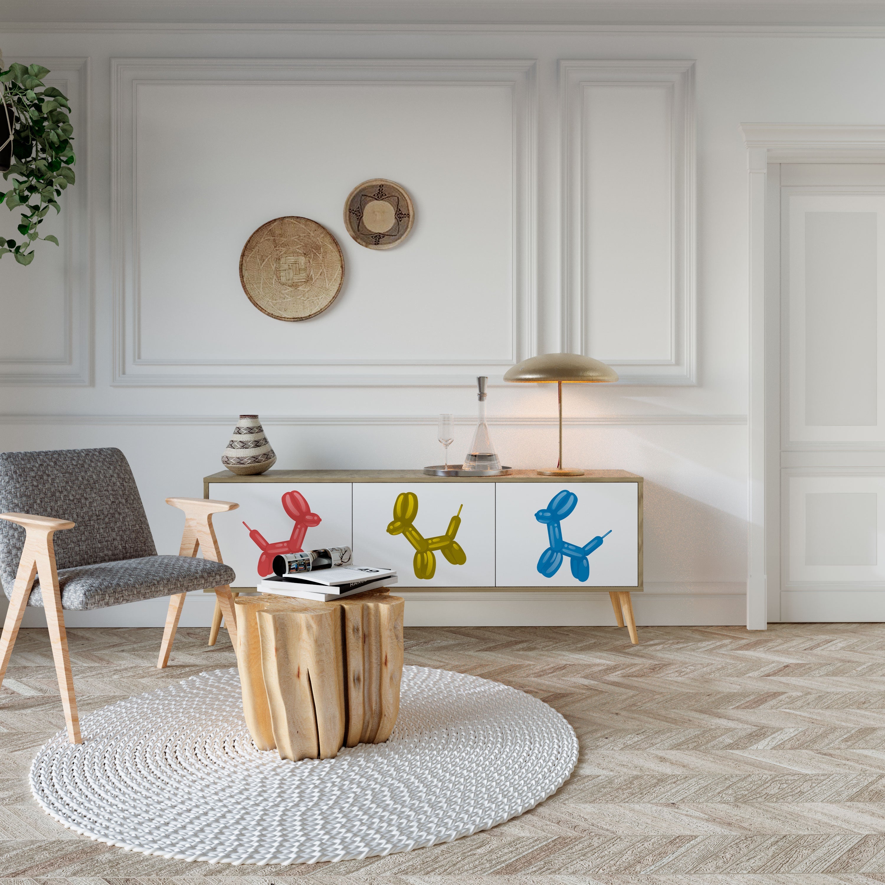 Meuble TV 3 portes CHILDHOOD MEMORY effet chêne