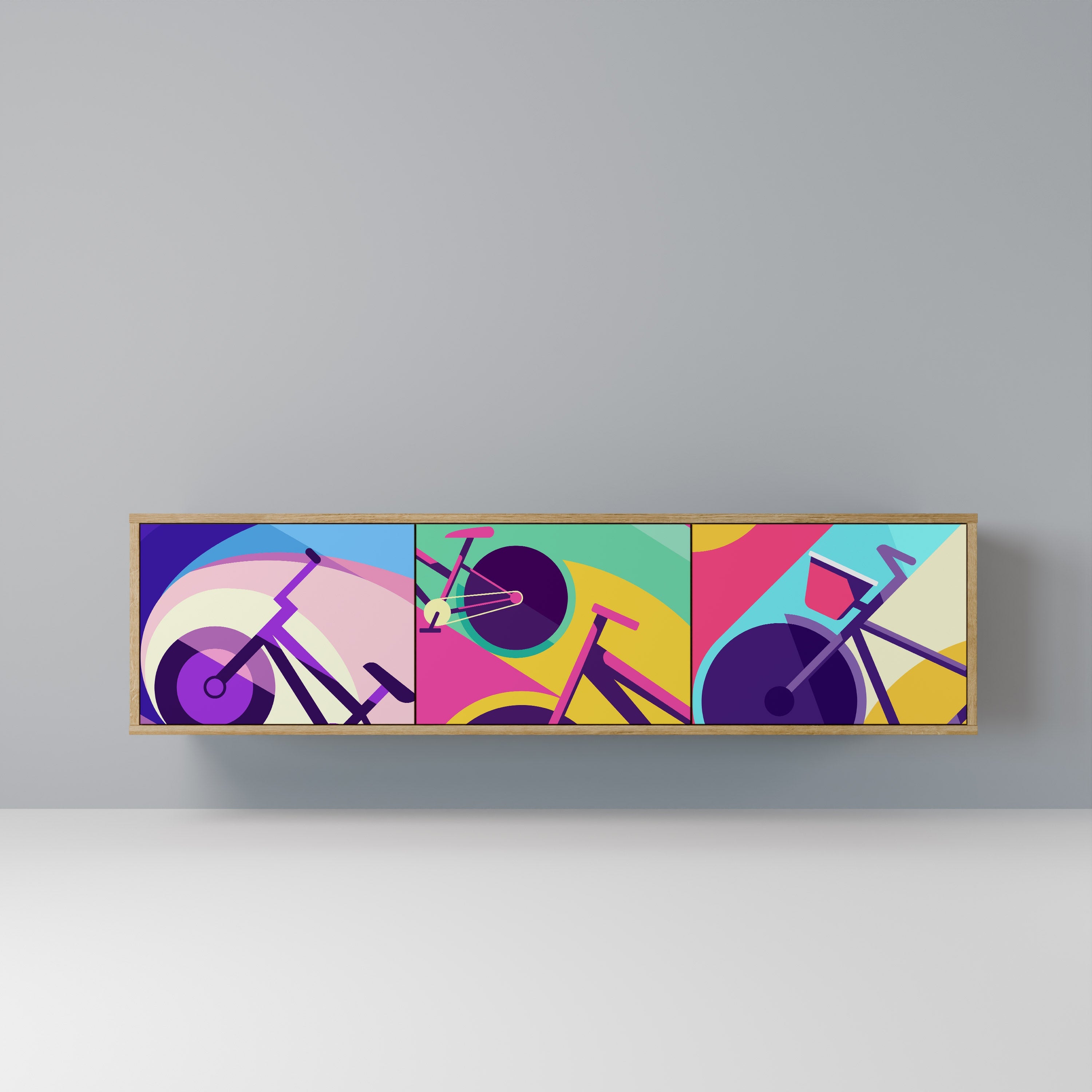 Meuble TV 3 portes BIKE DREAMS effet chêne