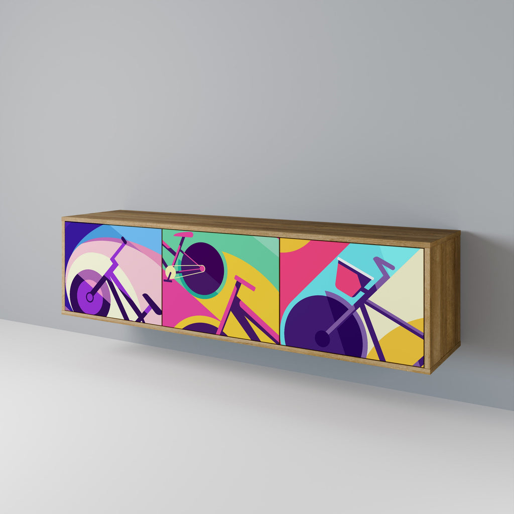 Meuble TV 3 portes BIKE DREAMS effet chêne