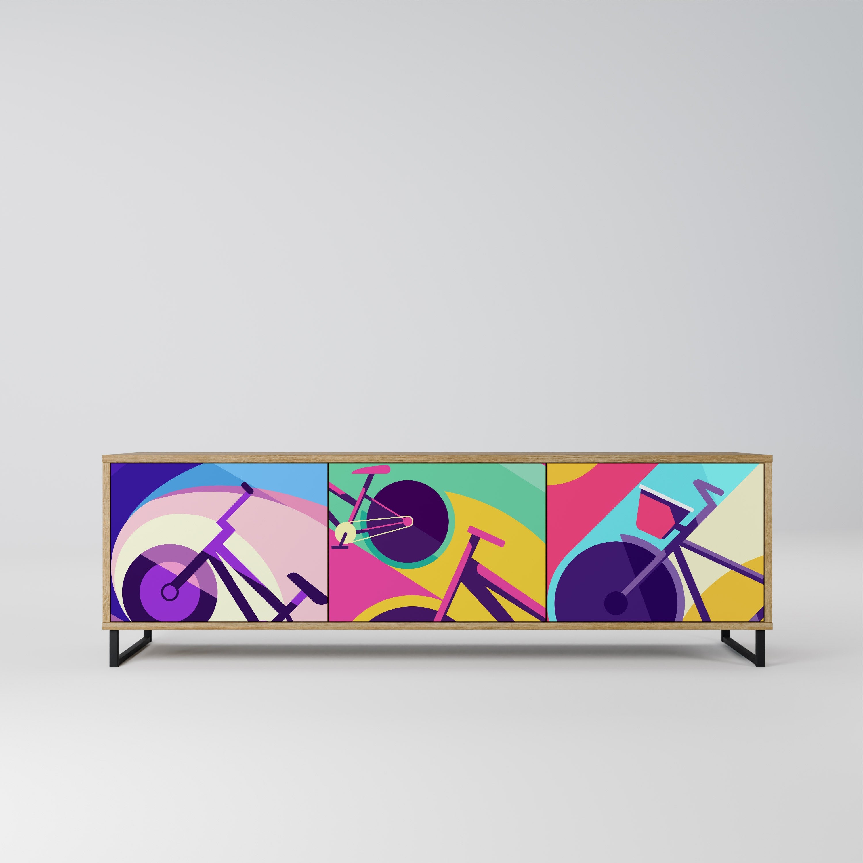 Meuble TV 3 portes BIKE DREAMS effet chêne