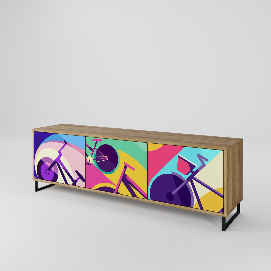 Meuble TV 3 portes BIKE DREAMS effet chêne