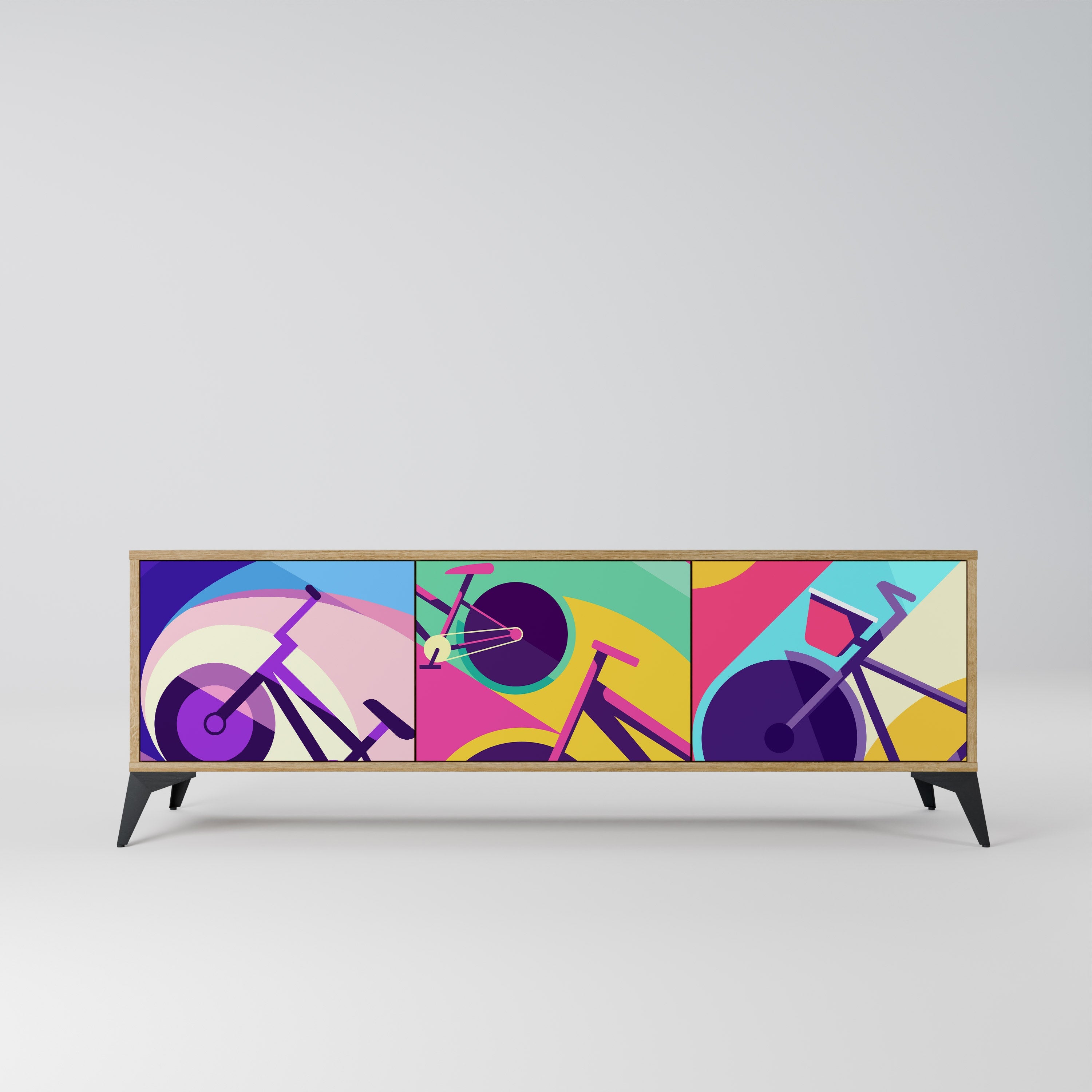 Meuble TV 3 portes BIKE DREAMS effet chêne
