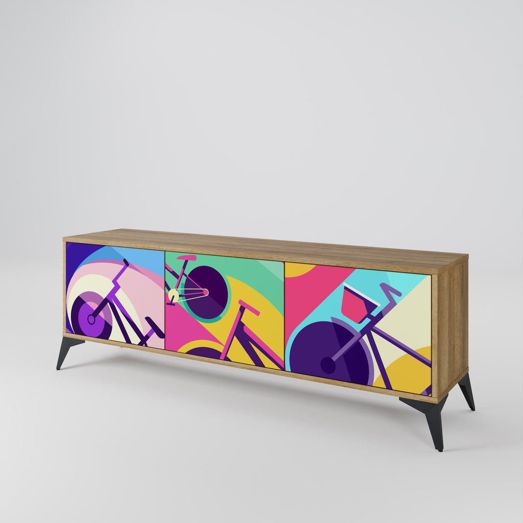 Meuble TV 3 portes BIKE DREAMS effet chêne
