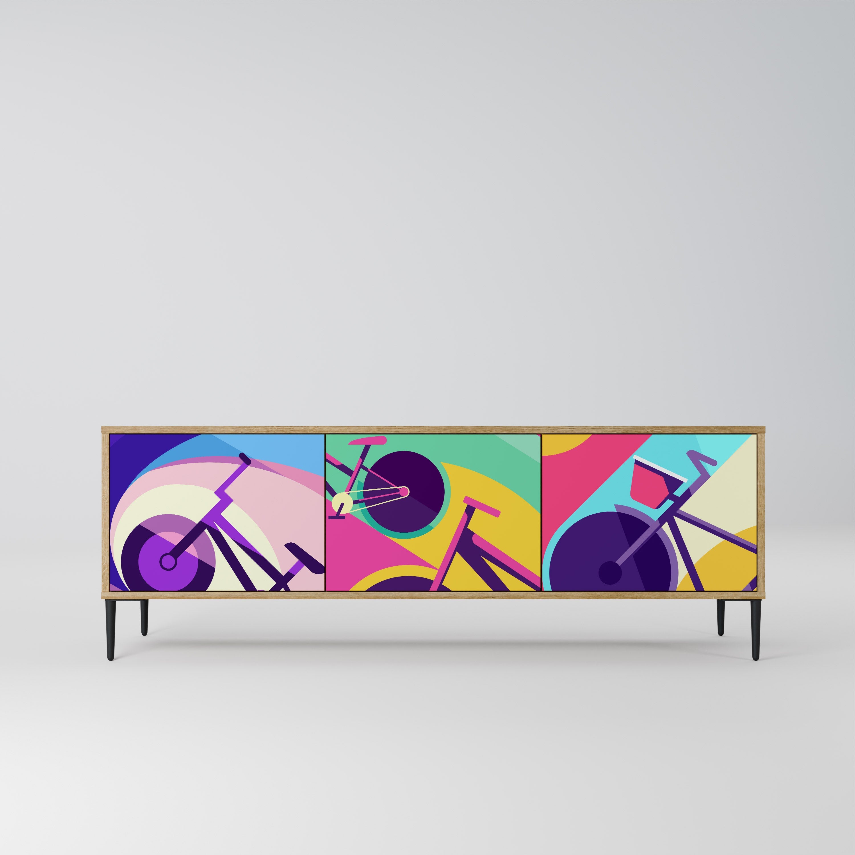 Meuble TV 3 portes BIKE DREAMS effet chêne