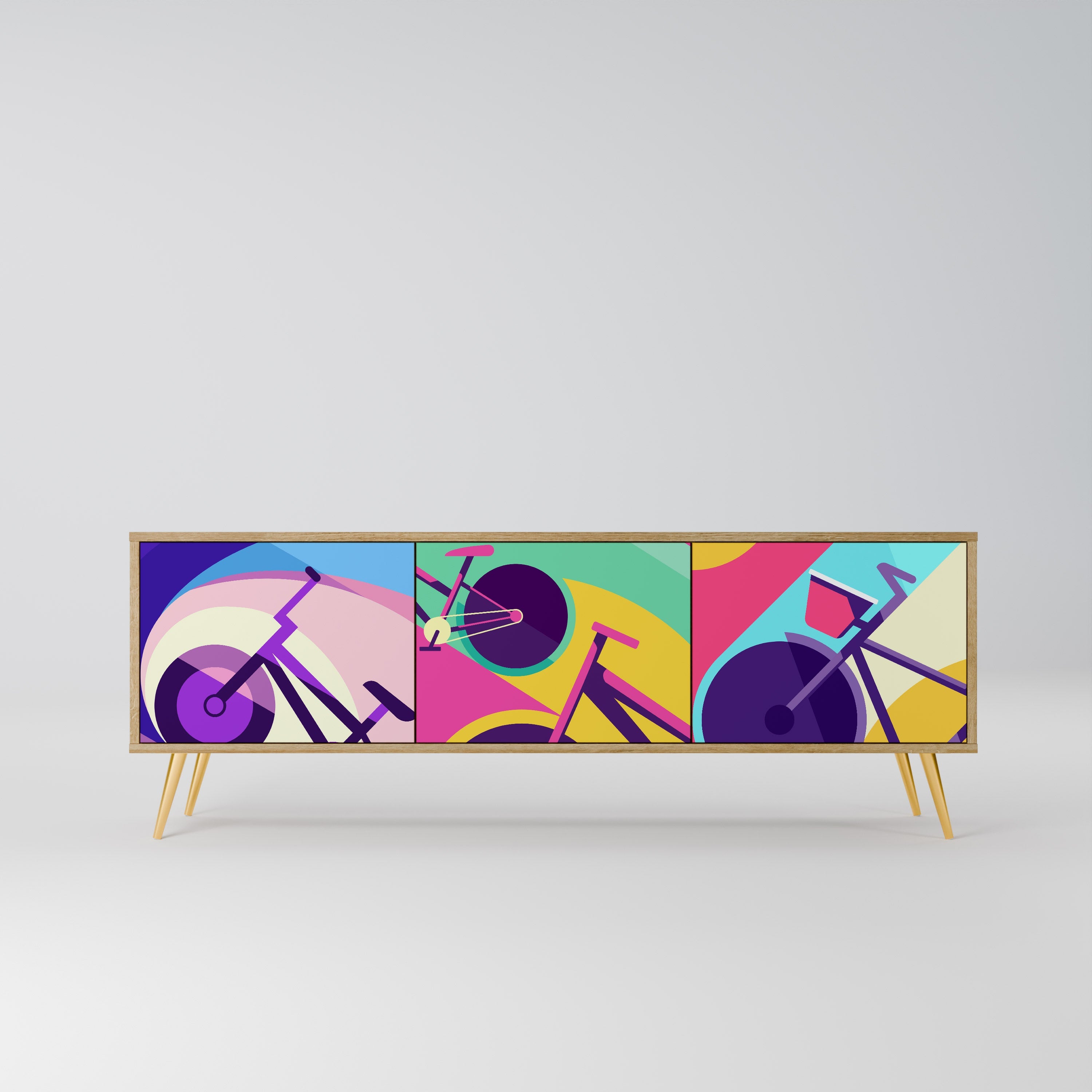 Meuble TV 3 portes BIKE DREAMS effet chêne