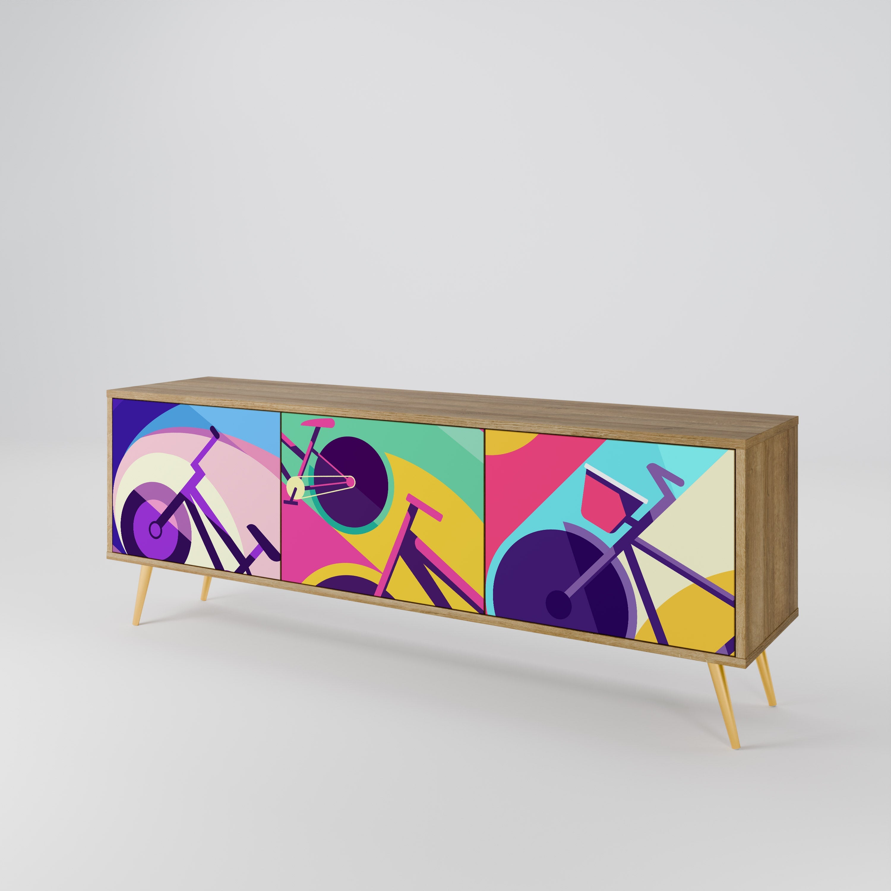 Meuble TV 3 portes BIKE DREAMS effet chêne