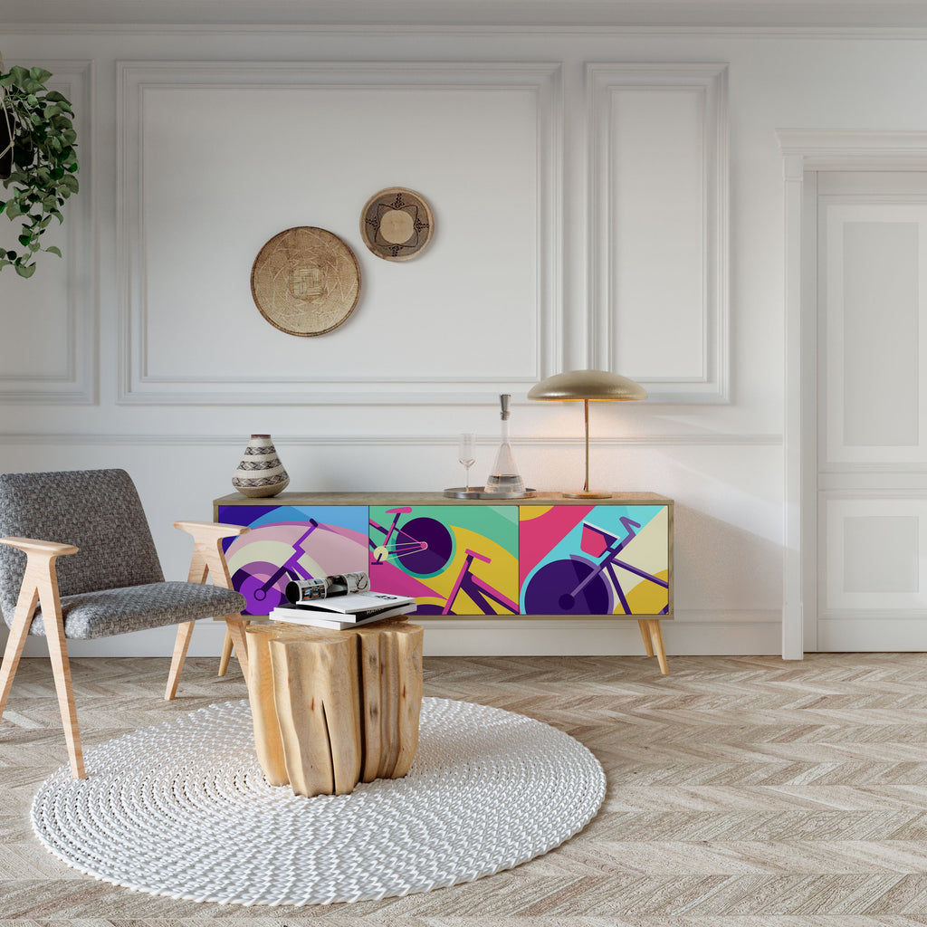 Meuble TV 3 portes BIKE DREAMS effet chêne