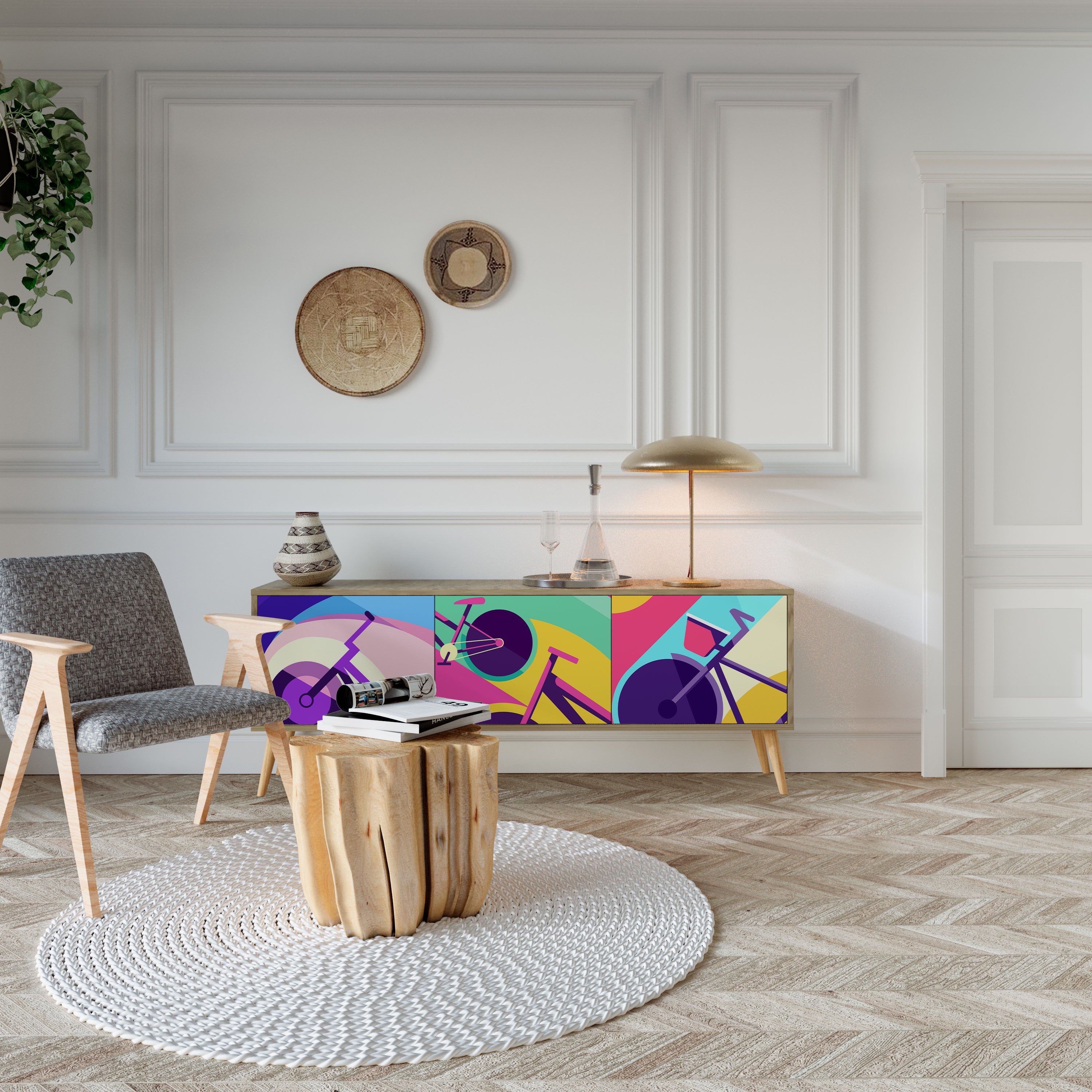 Meuble TV 3 portes BIKE DREAMS effet chêne