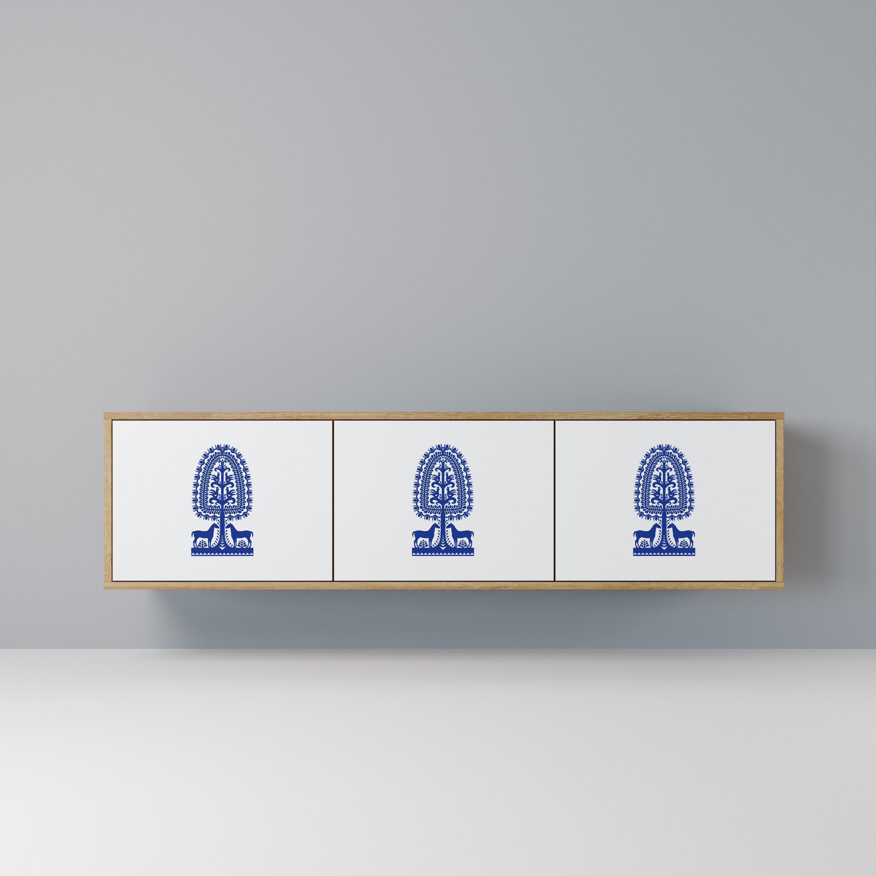 Meuble TV 3 portes effet chêne POLISH FOLK ART