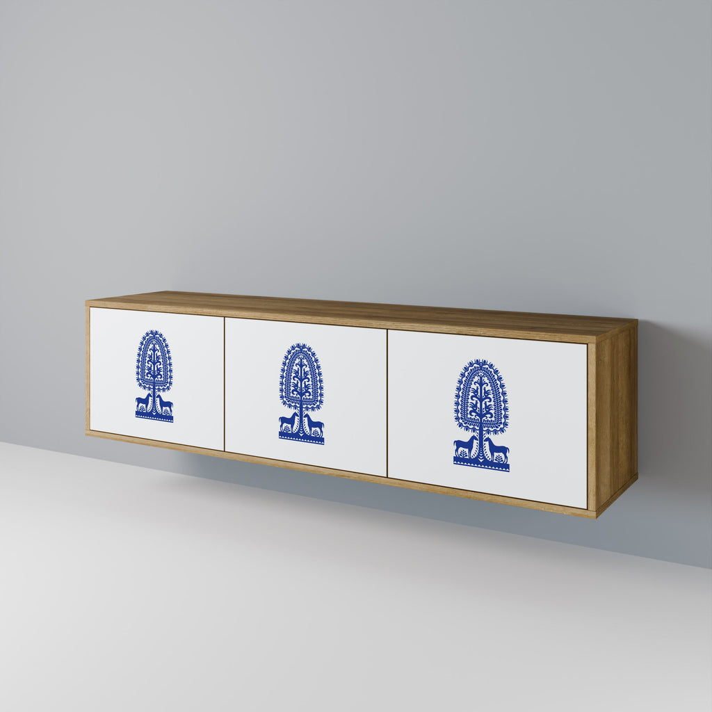 Meuble TV 3 portes effet chêne POLISH FOLK ART