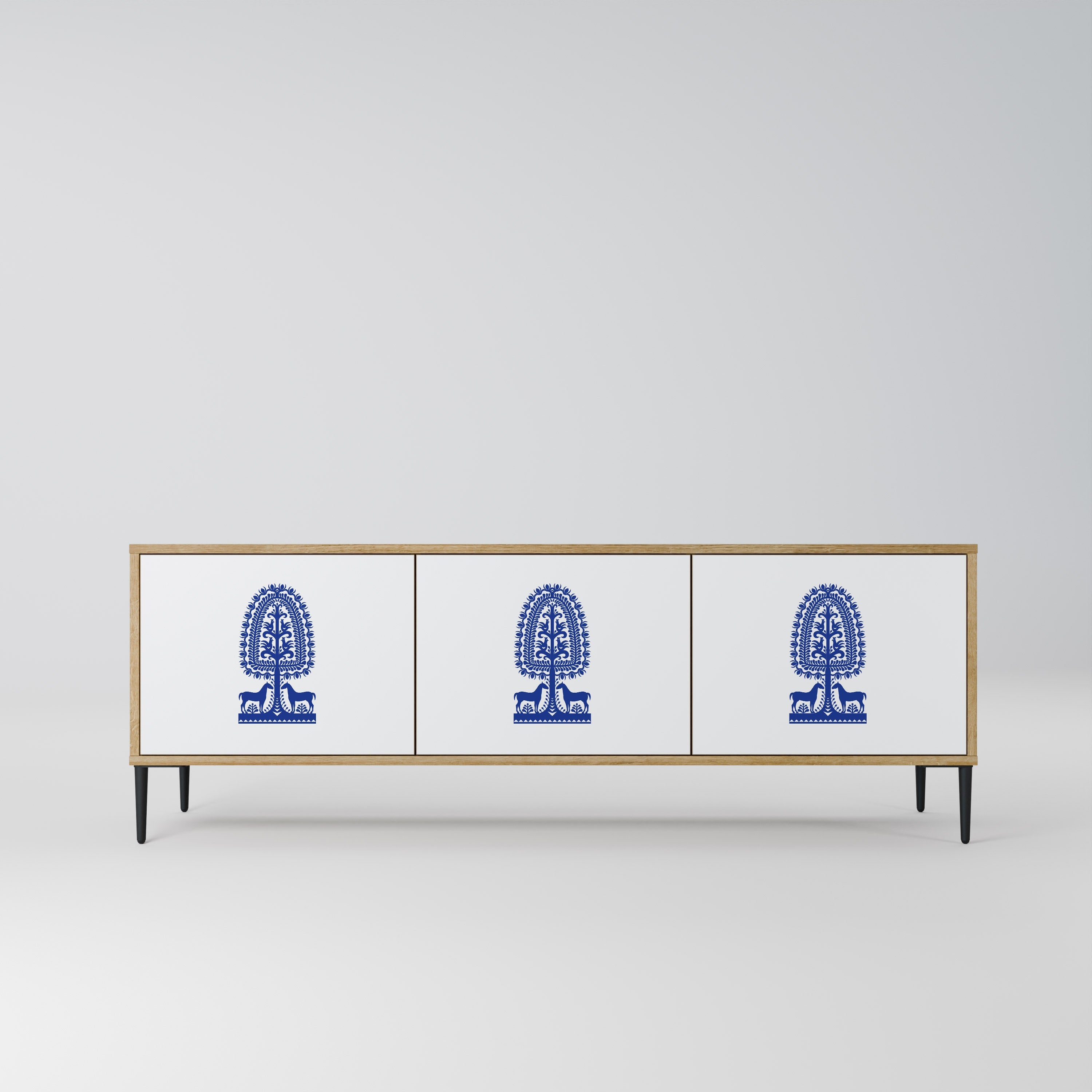 Meuble TV 3 portes effet chêne POLISH FOLK ART