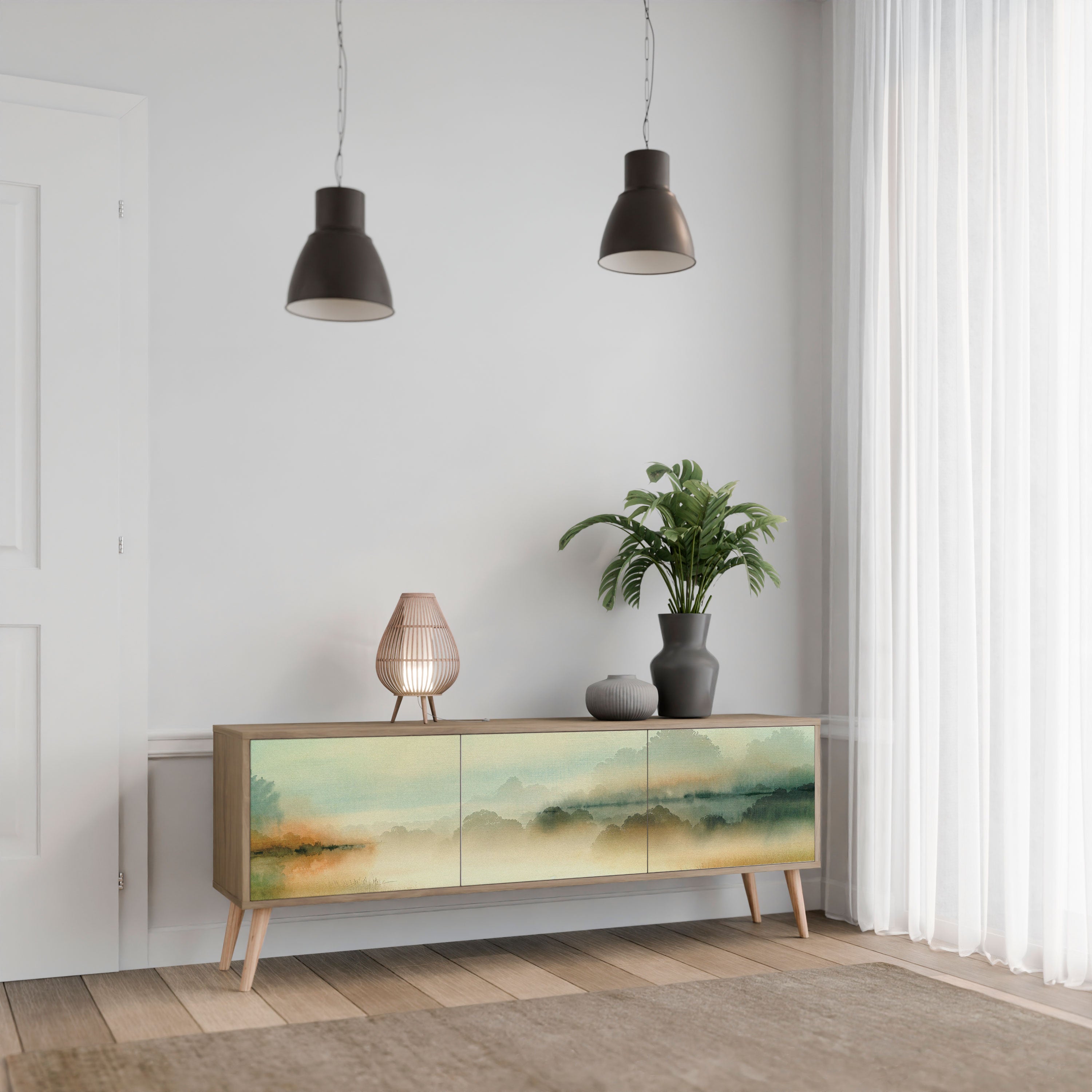 Meuble TV 3 portes MORNING BY THE LAKE effet chêne