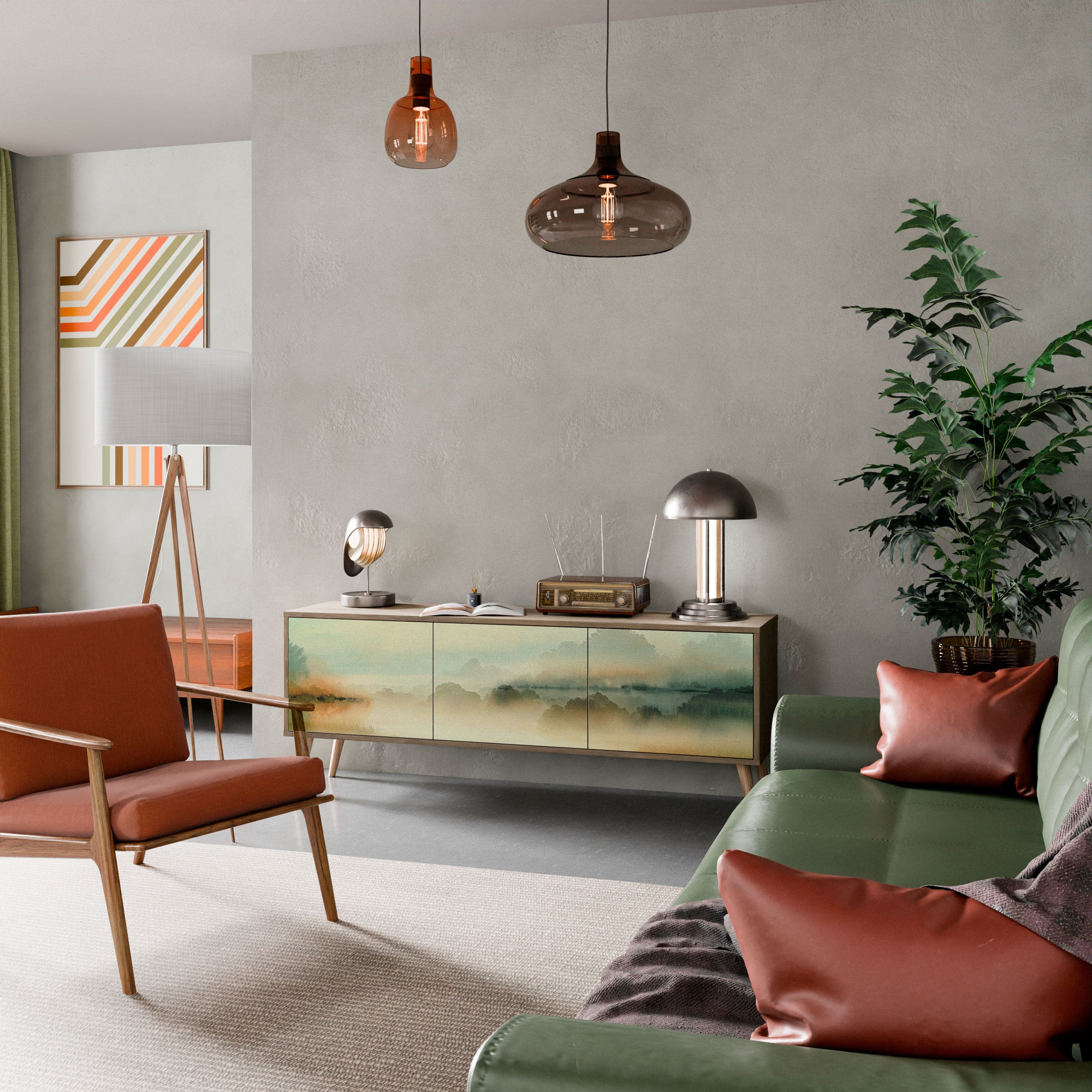 Meuble TV 3 portes MORNING BY THE LAKE effet chêne