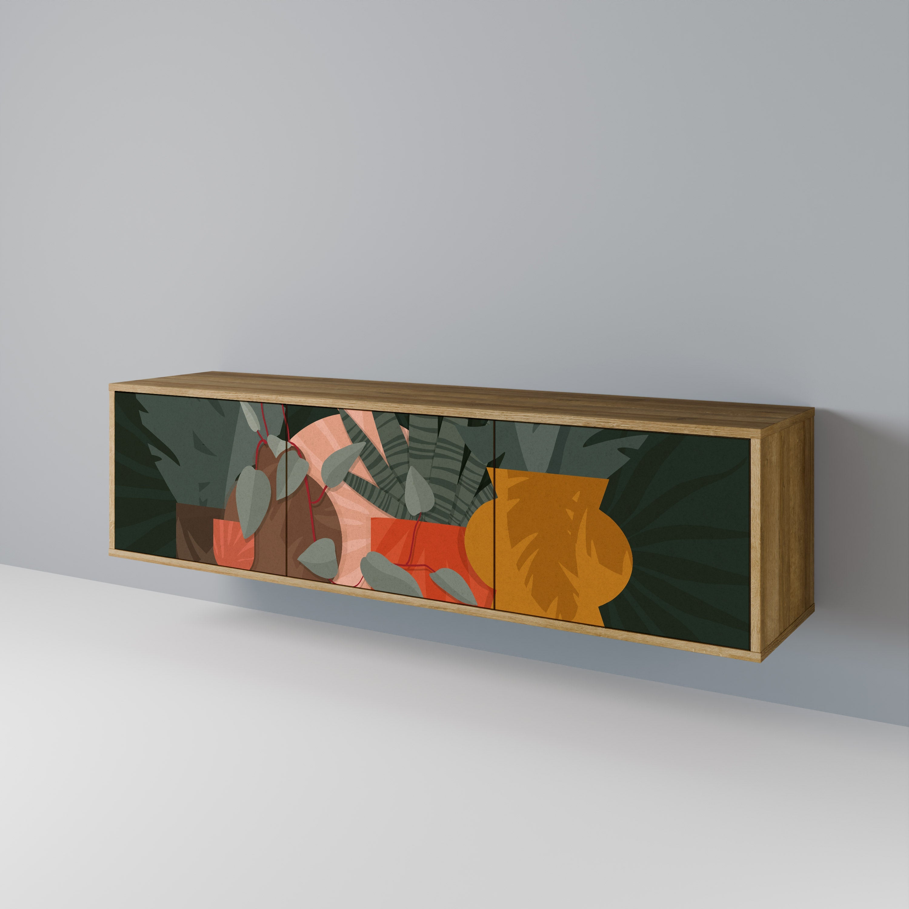 Meuble TV 3 portes effet chêne TROPICAL COMPOSITION