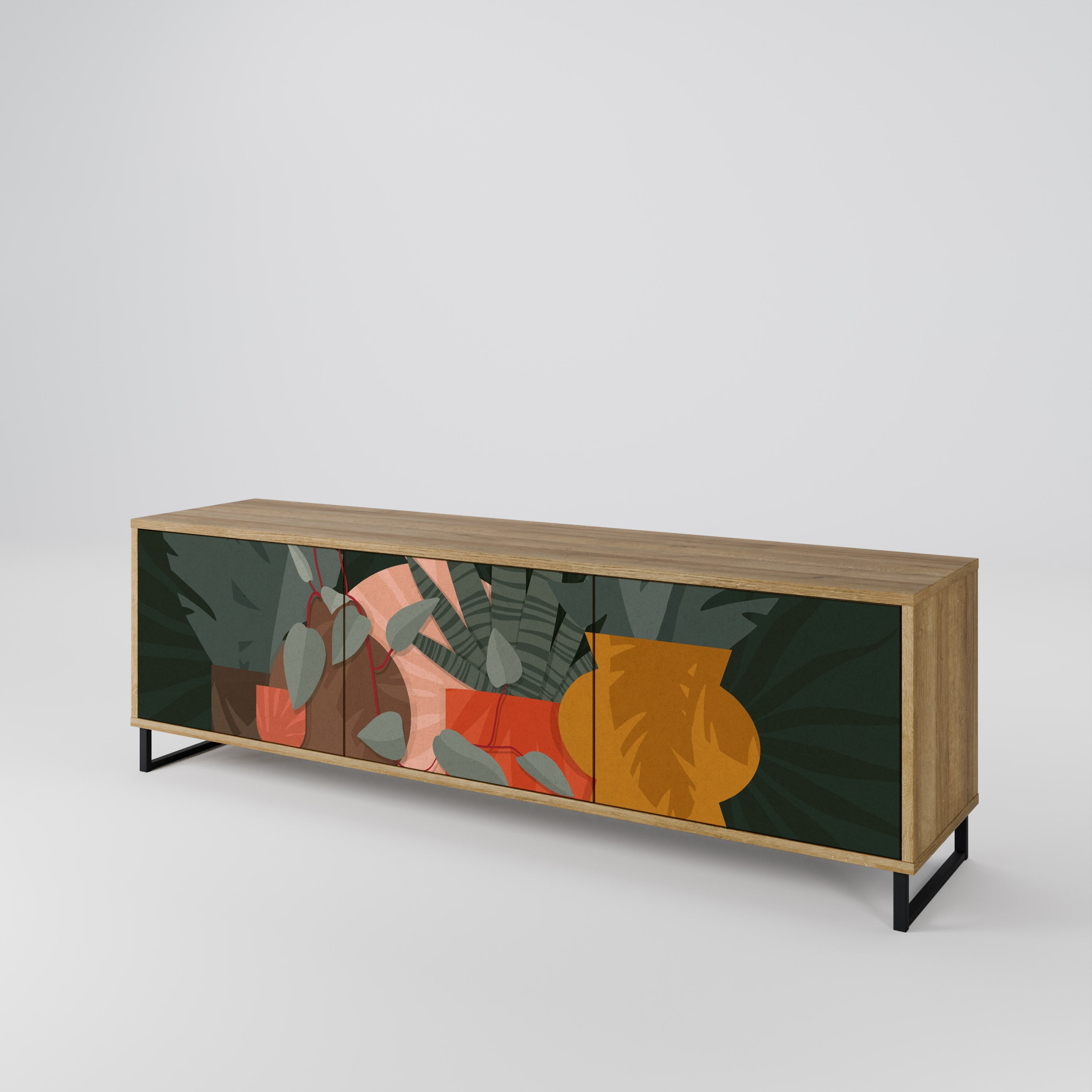 Meuble TV 3 portes effet chêne TROPICAL COMPOSITION