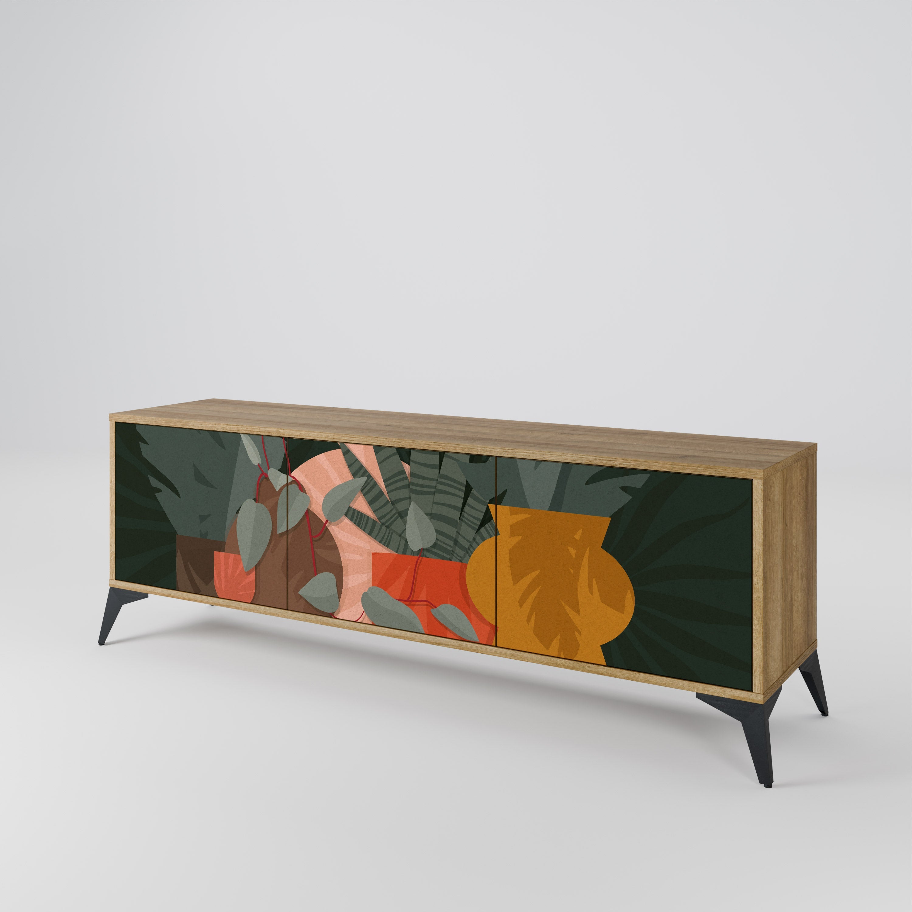Meuble TV 3 portes effet chêne TROPICAL COMPOSITION