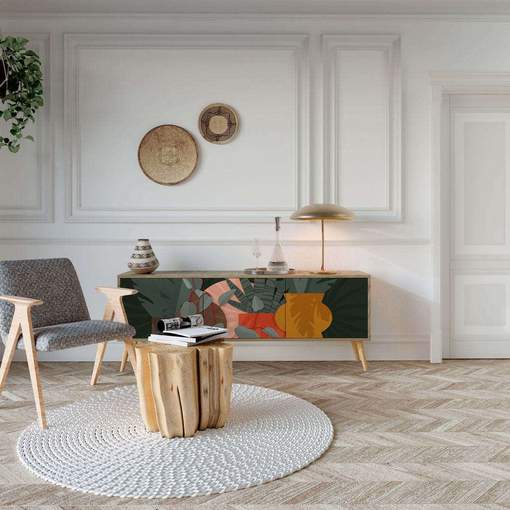 Meuble TV 3 portes effet chêne TROPICAL COMPOSITION