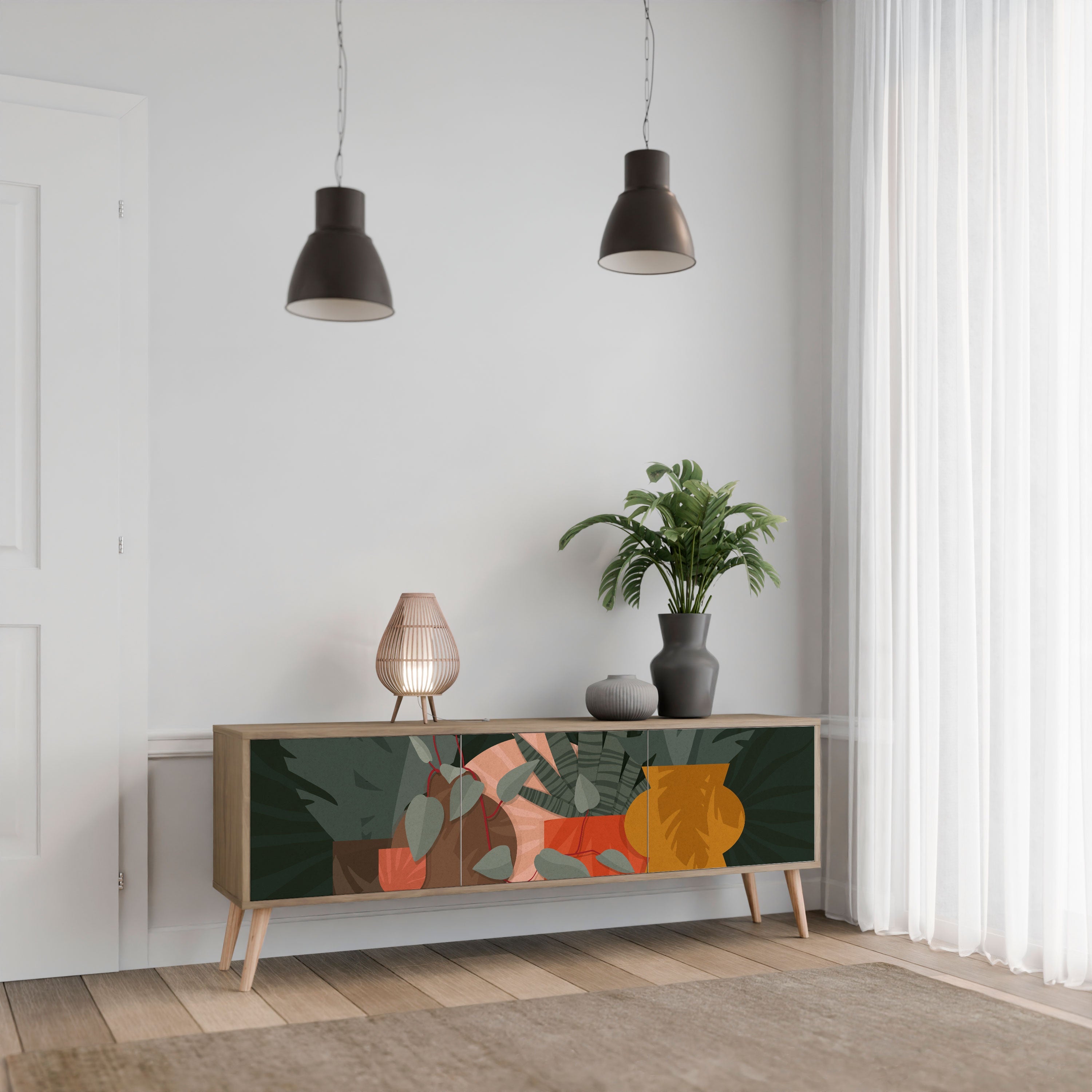 Meuble TV 3 portes effet chêne TROPICAL COMPOSITION