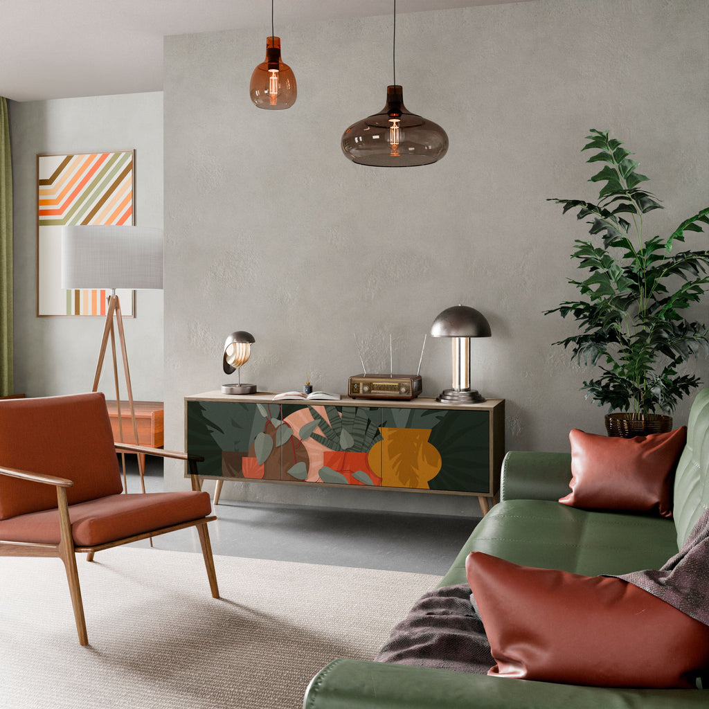 Meuble TV 3 portes effet chêne TROPICAL COMPOSITION