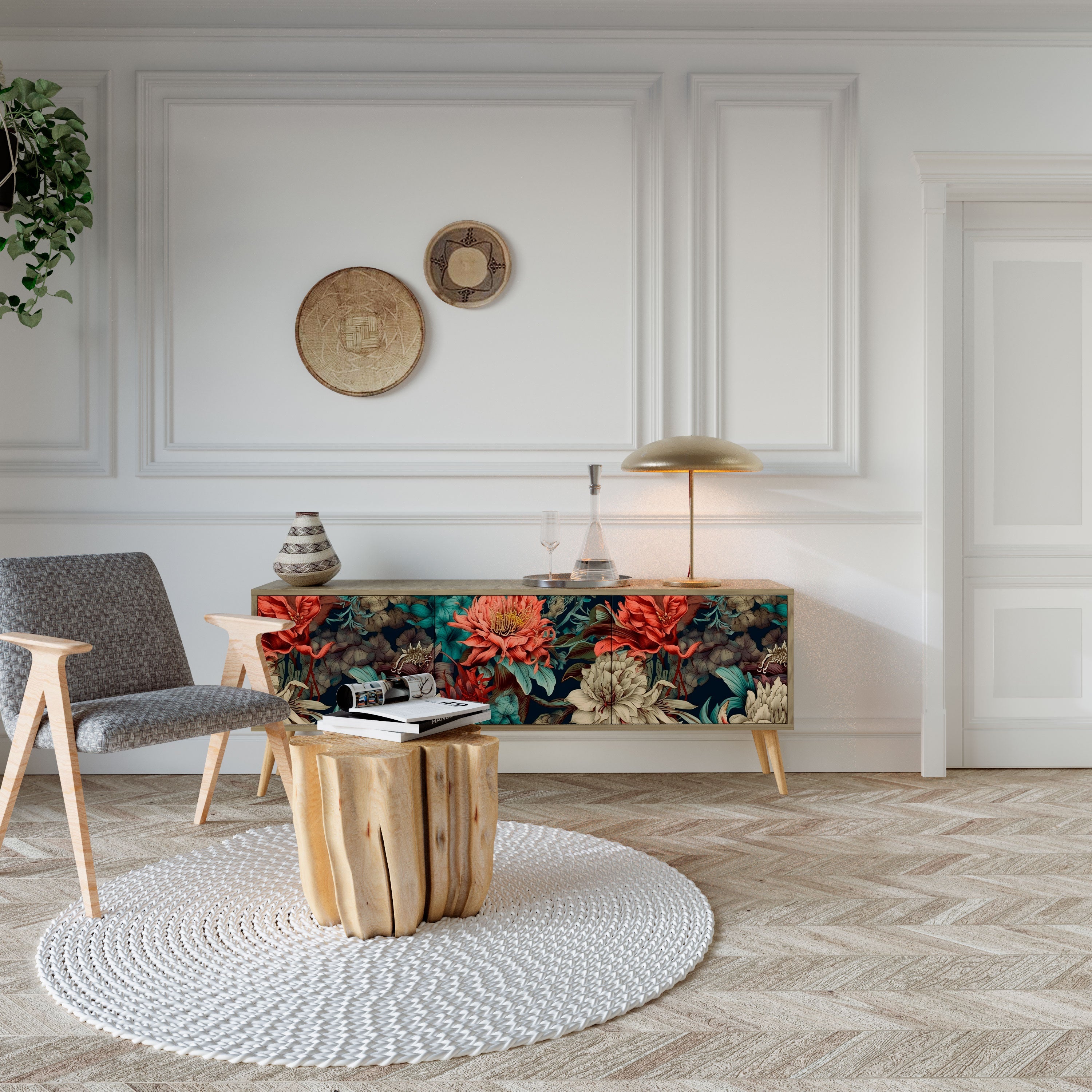 Meuble TV 3 portes SPROUTING GRACE effet chêne