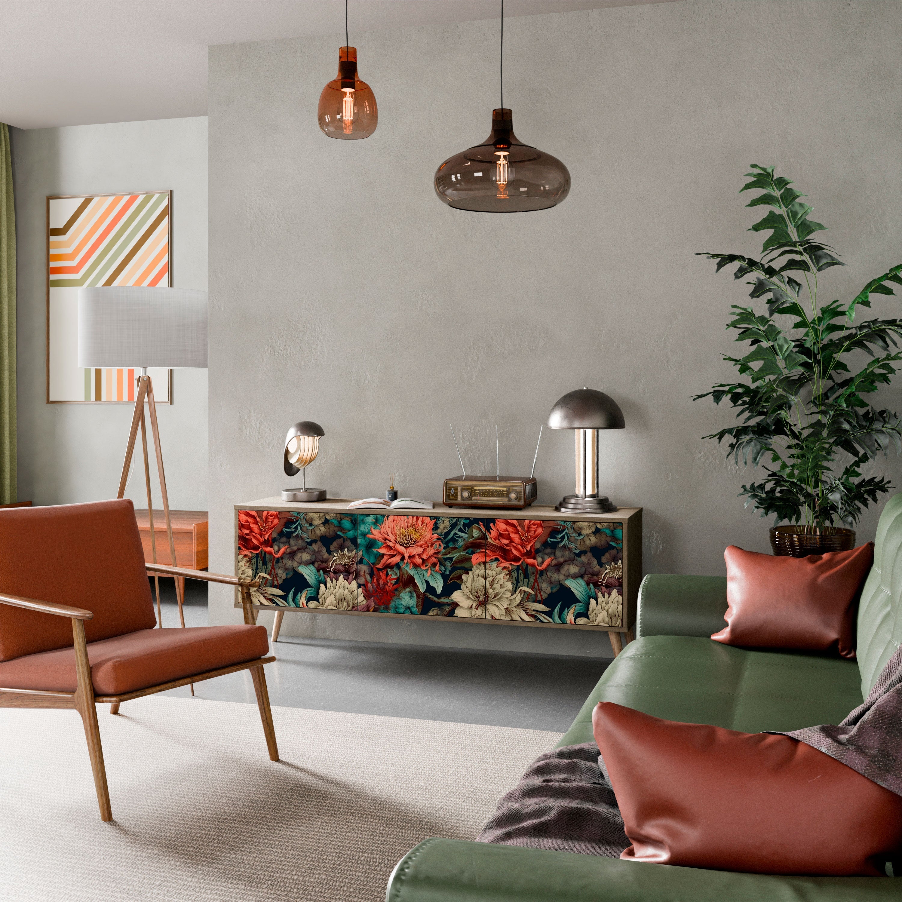 Meuble TV 3 portes SPROUTING GRACE effet chêne