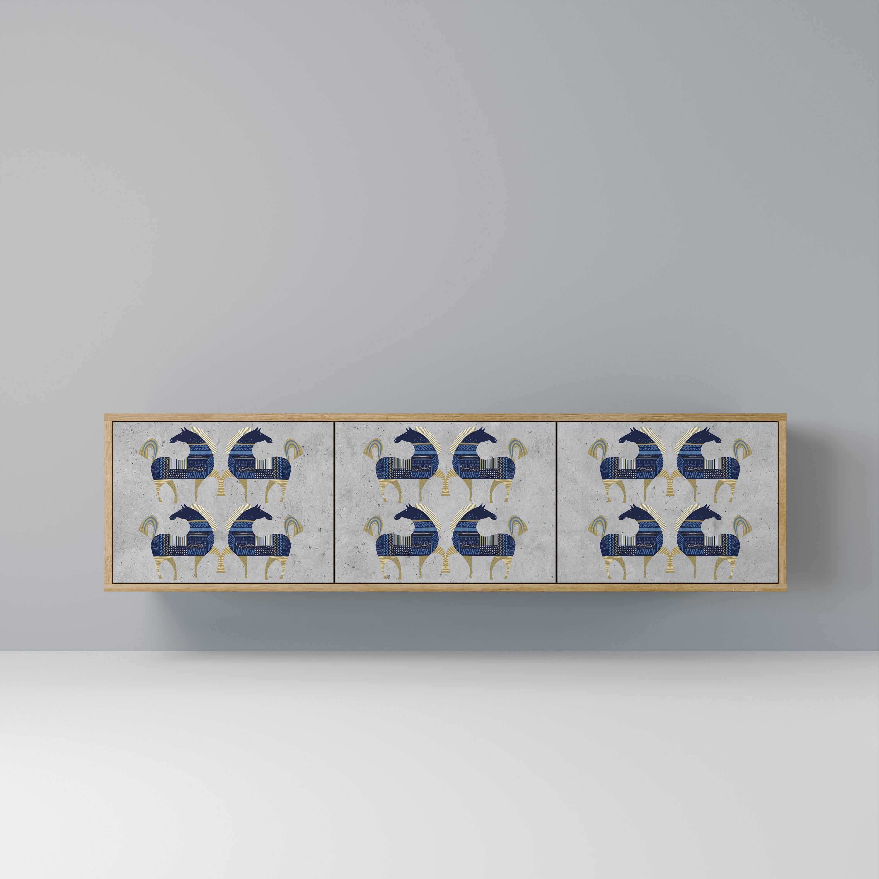 Meuble TV 3 portes MAJESTIC STEED effet chêne