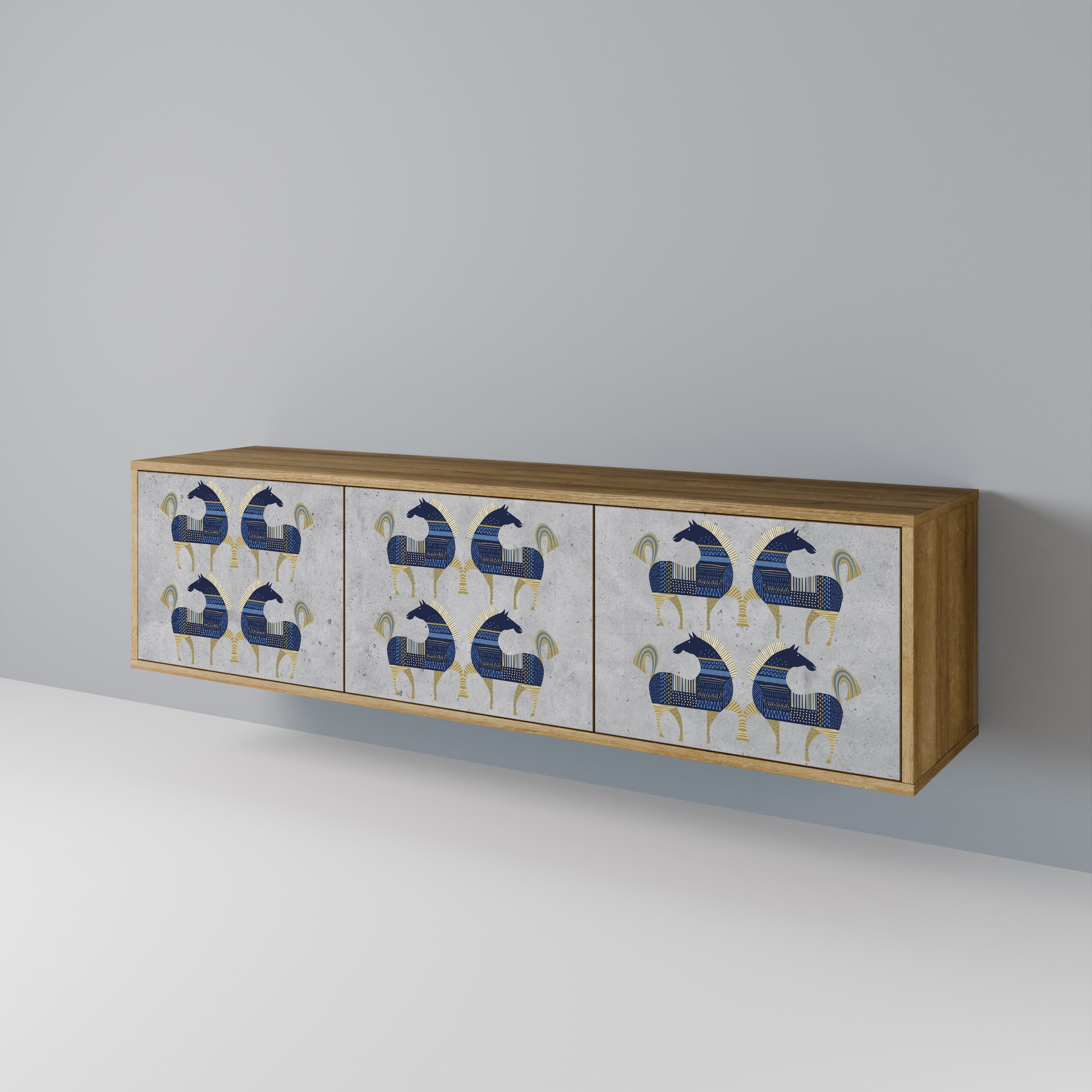 Meuble TV 3 portes MAJESTIC STEED effet chêne