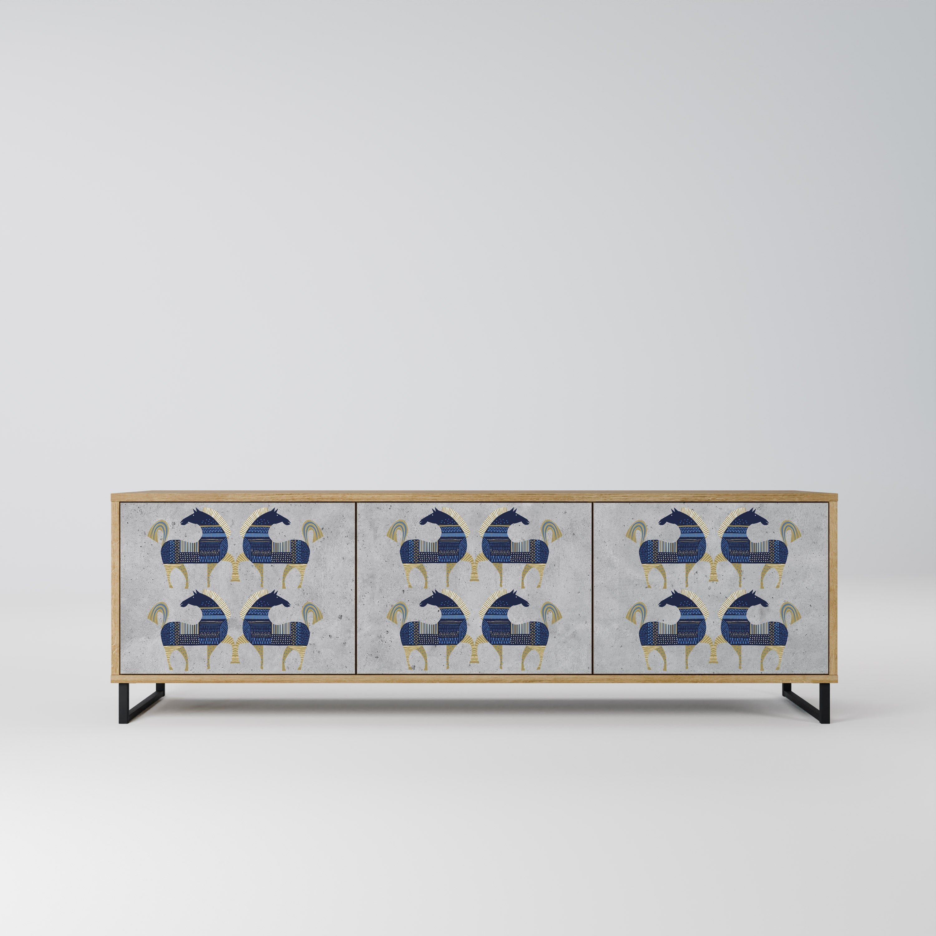 Meuble TV 3 portes MAJESTIC STEED effet chêne