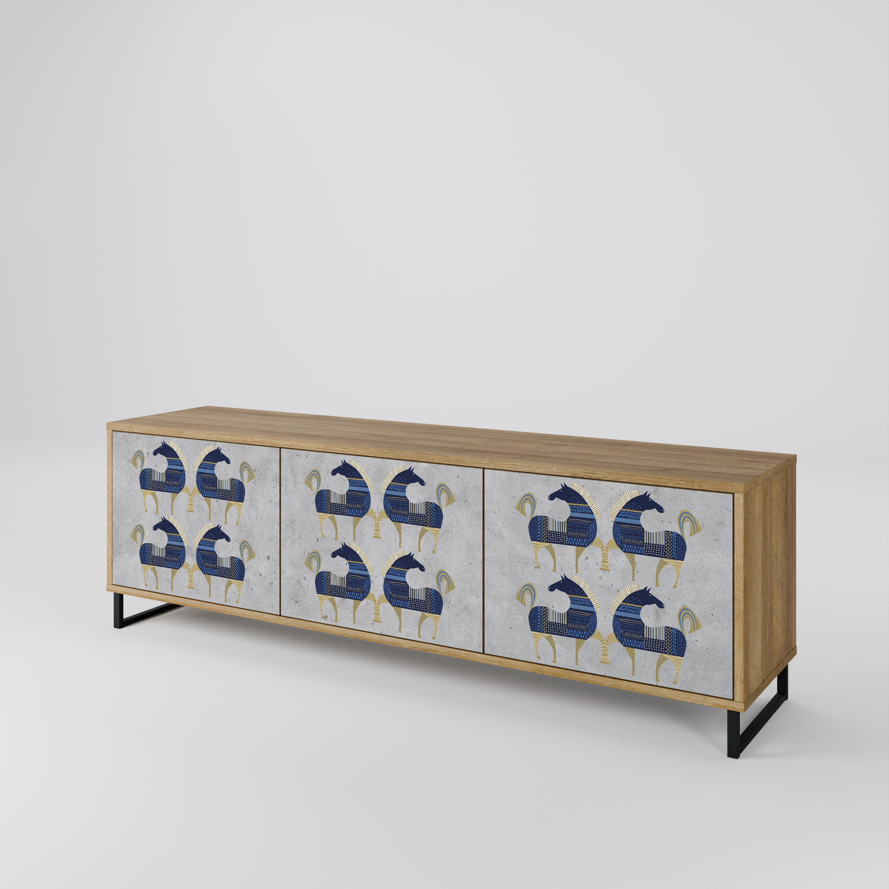 Meuble TV 3 portes MAJESTIC STEED effet chêne