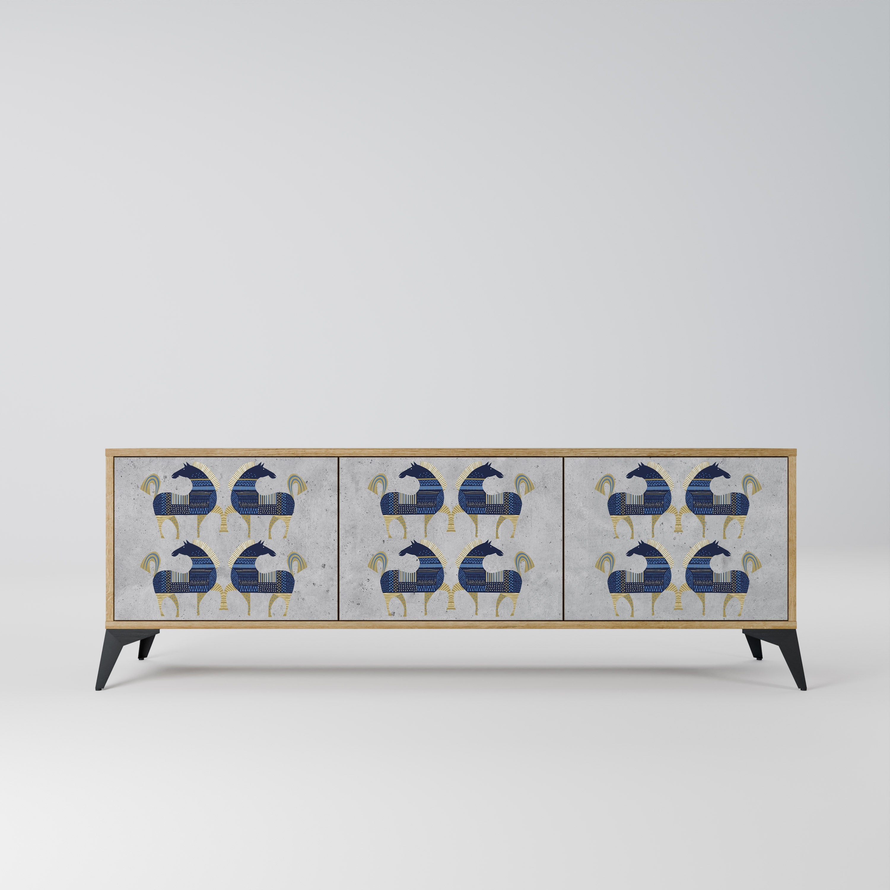 Meuble TV 3 portes MAJESTIC STEED effet chêne