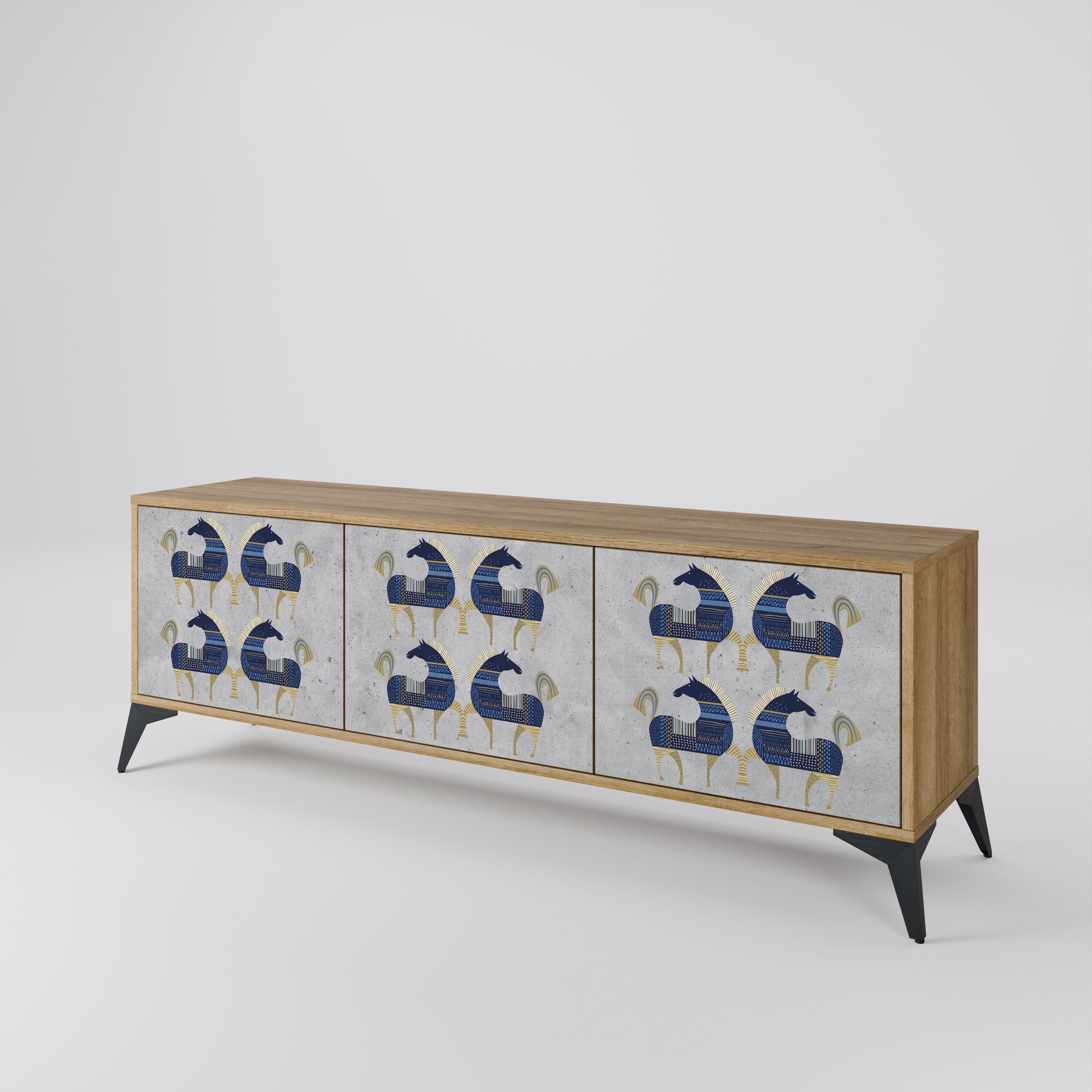 Meuble TV 3 portes MAJESTIC STEED effet chêne