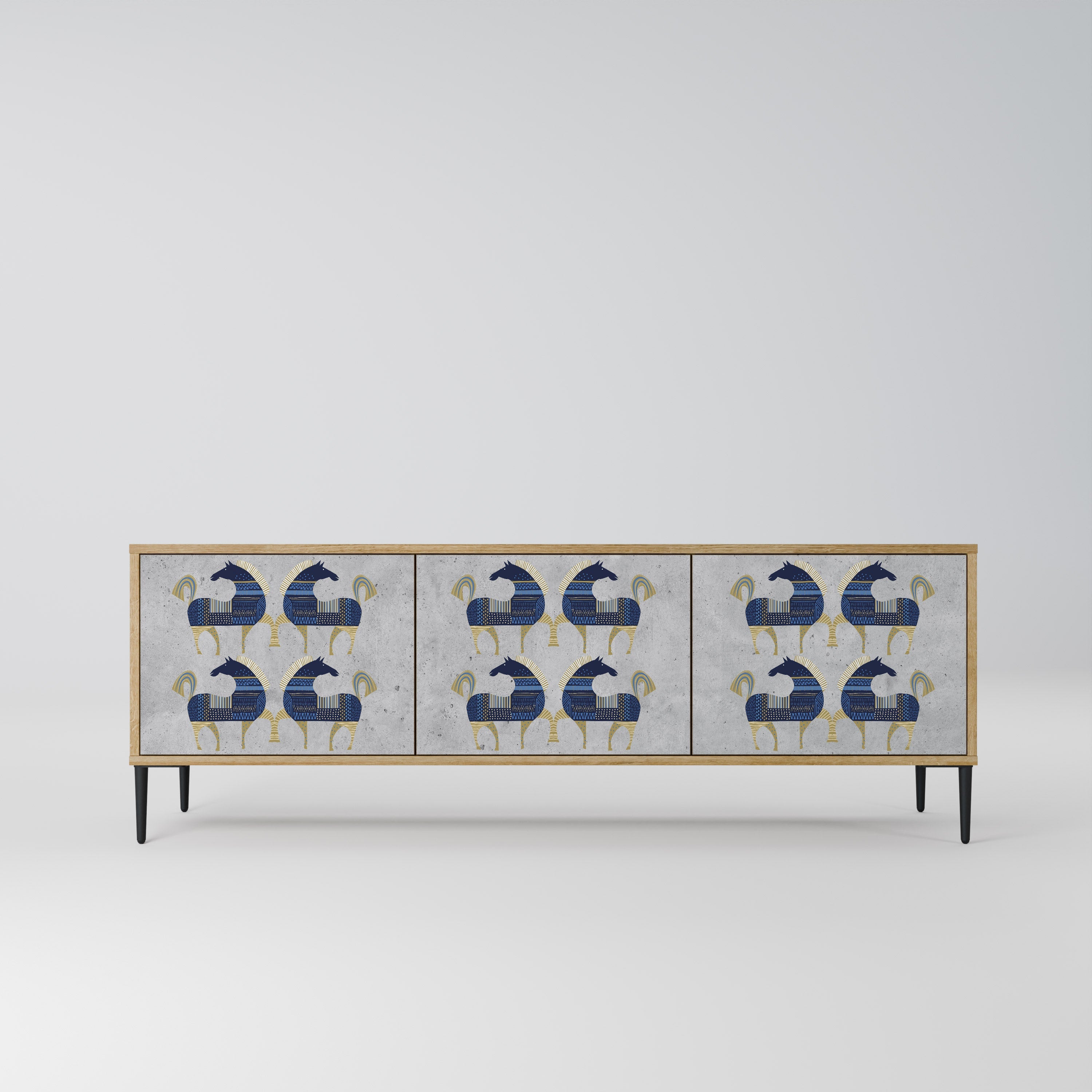 Meuble TV 3 portes MAJESTIC STEED effet chêne