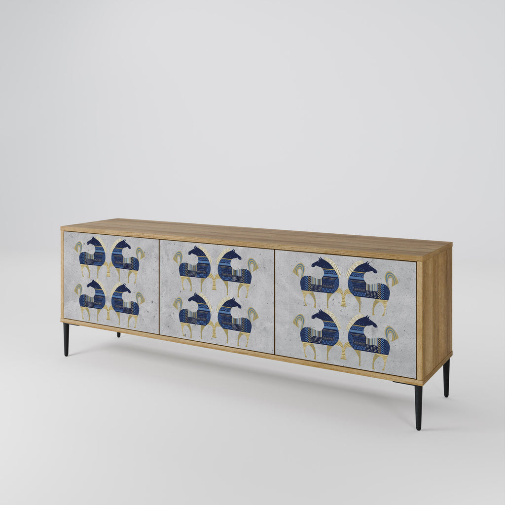 Meuble TV 3 portes MAJESTIC STEED effet chêne