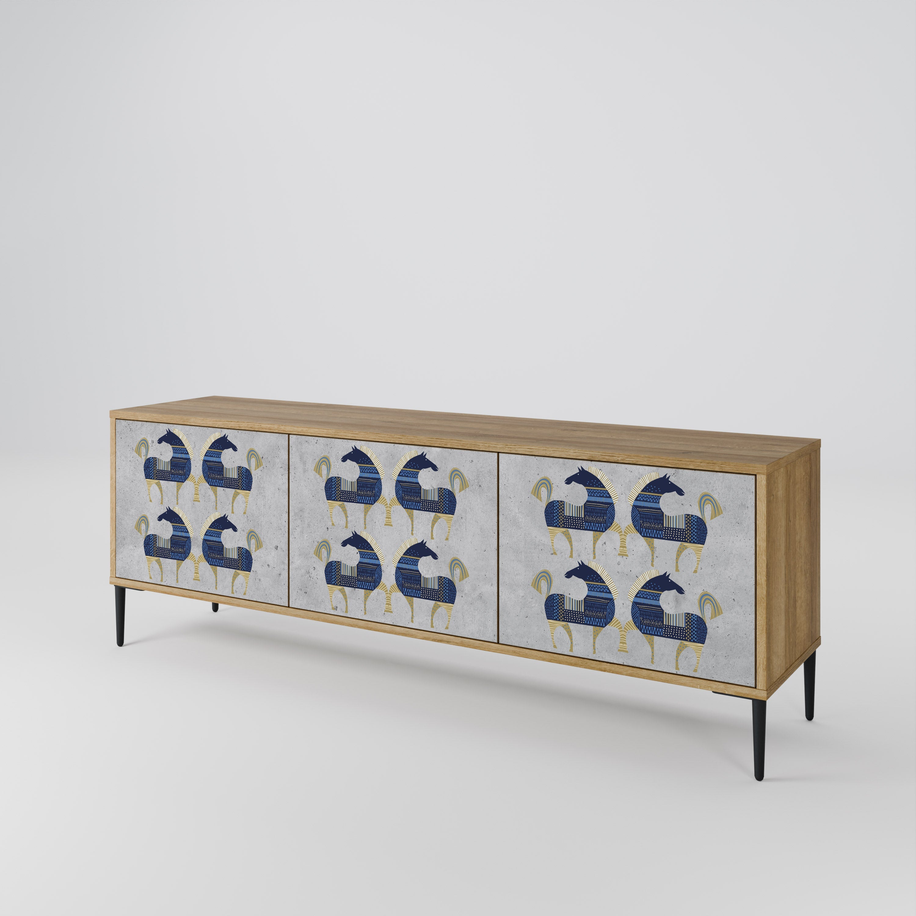 Meuble TV 3 portes MAJESTIC STEED effet chêne