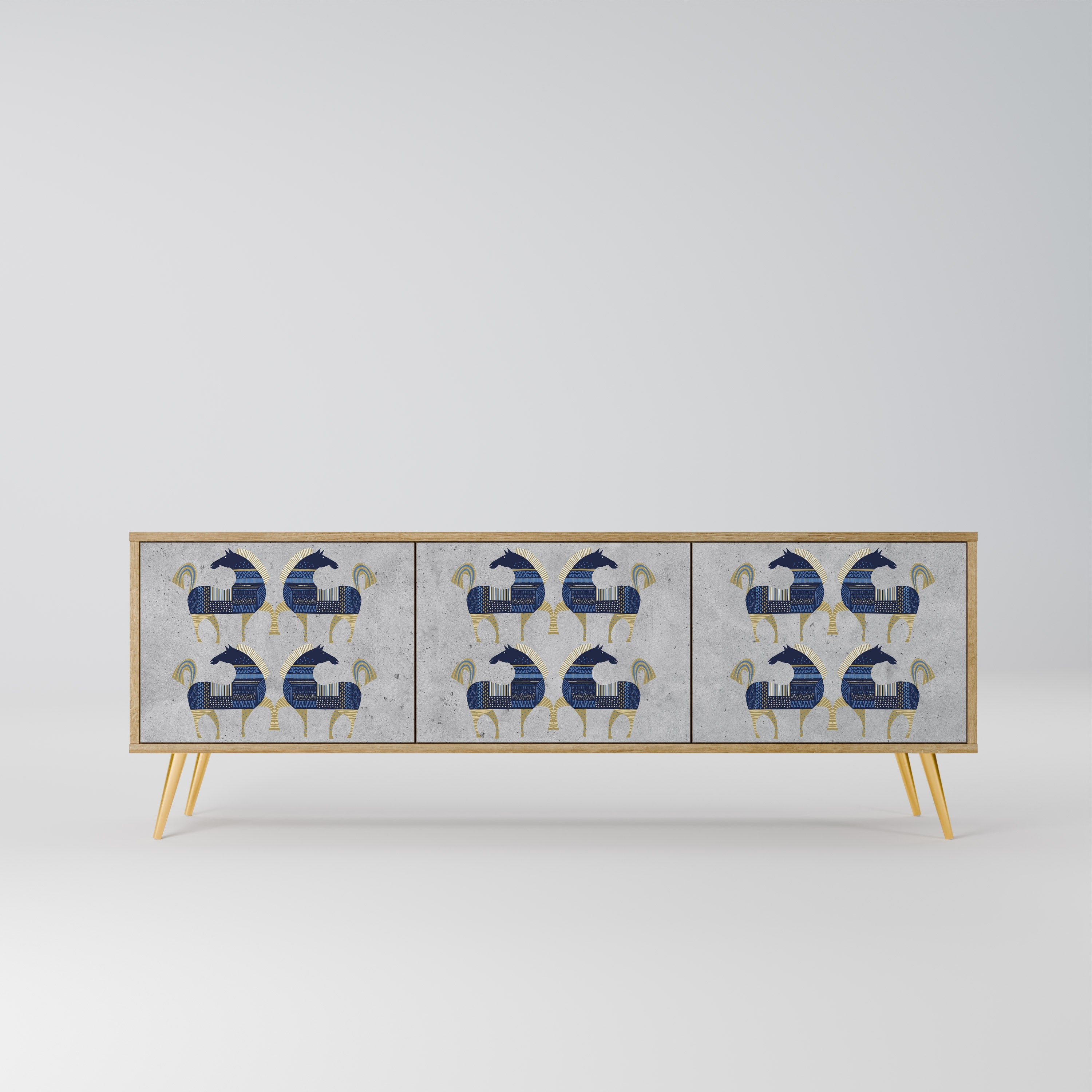 Meuble TV 3 portes MAJESTIC STEED effet chêne