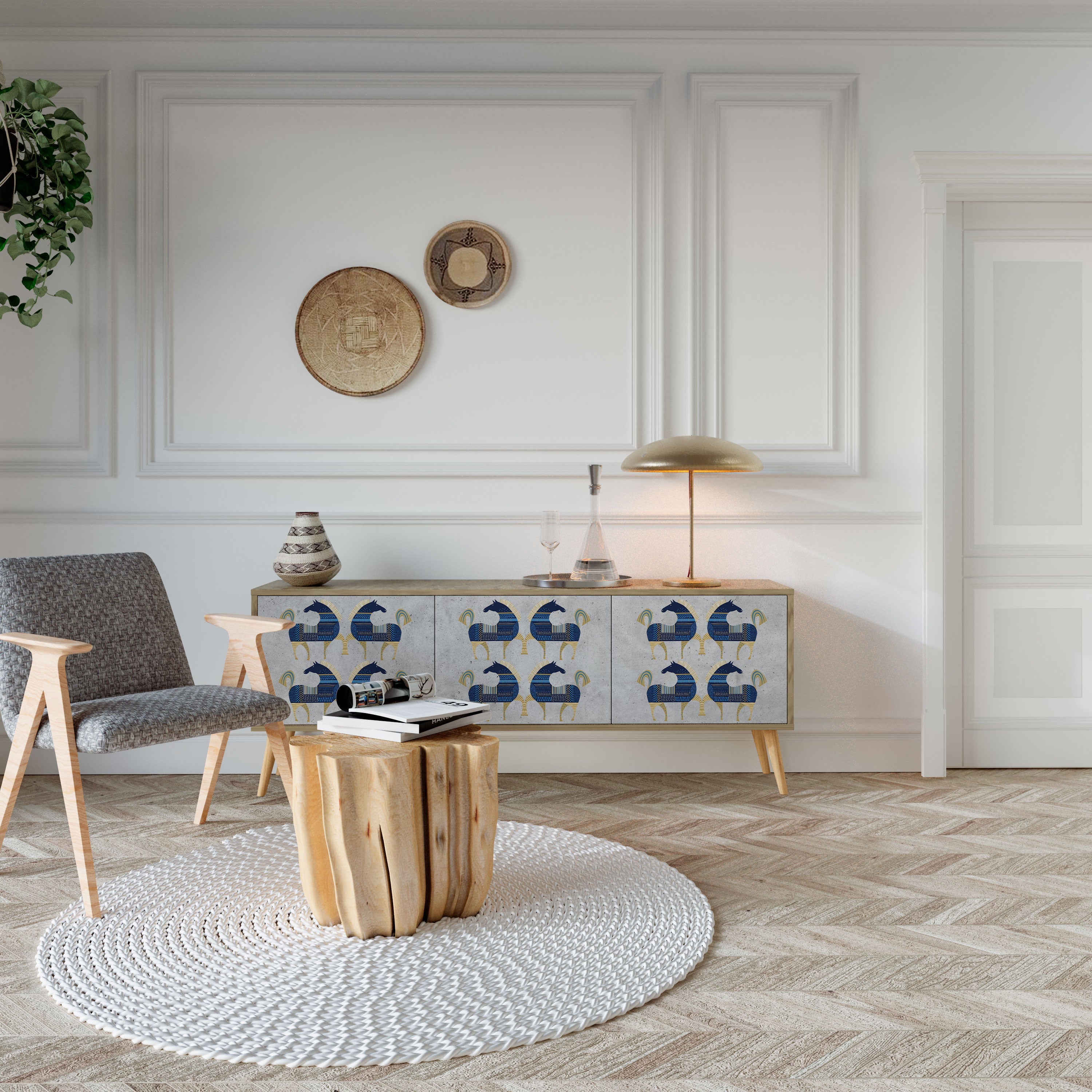 Meuble TV 3 portes MAJESTIC STEED effet chêne