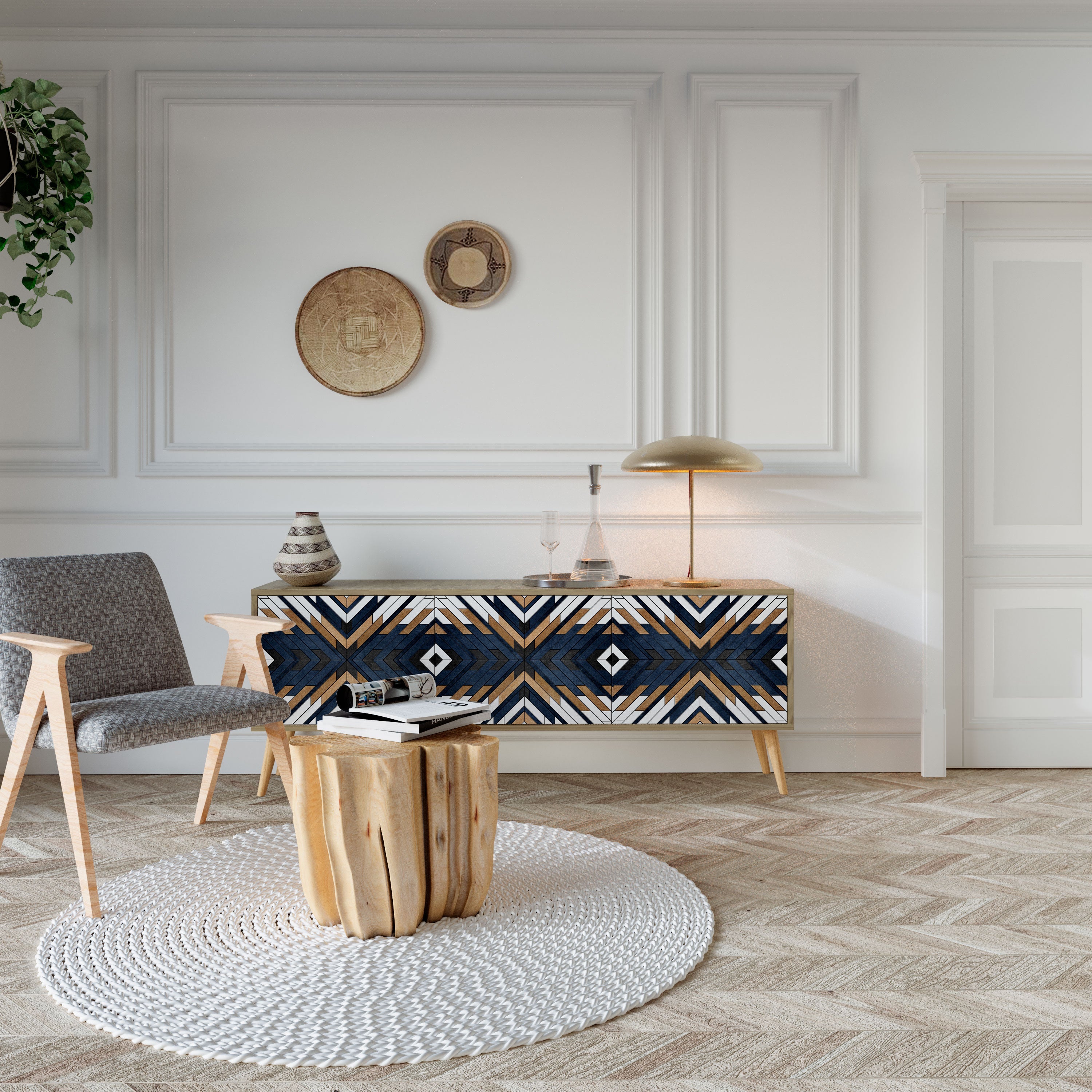 Meuble TV 3 portes ARTFUL GEOMETRY effet chêne