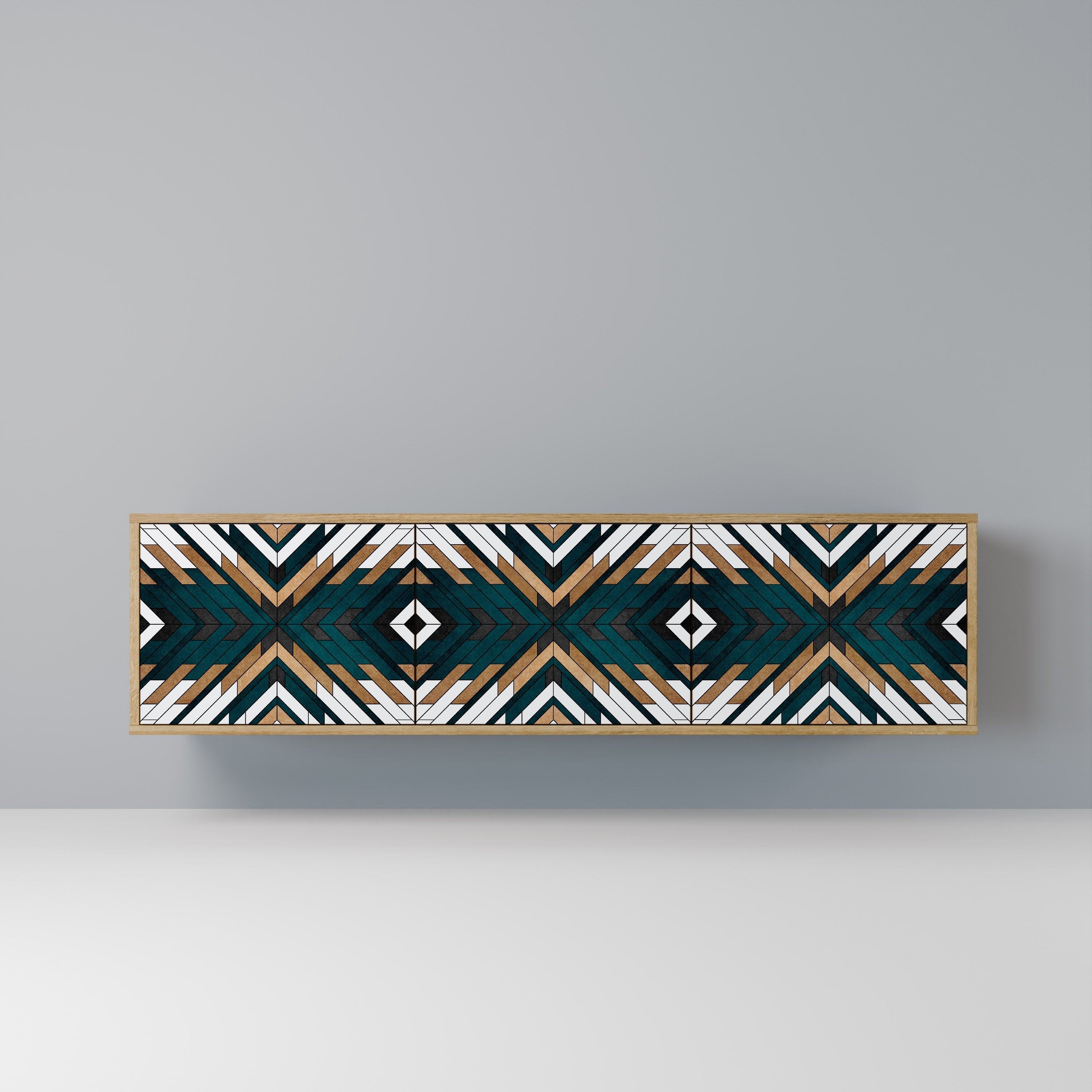 Meuble TV 3 portes ARTISTIC GEOMETRY effet chêne