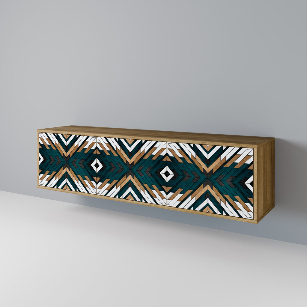 Meuble TV 3 portes ARTISTIC GEOMETRY effet chêne