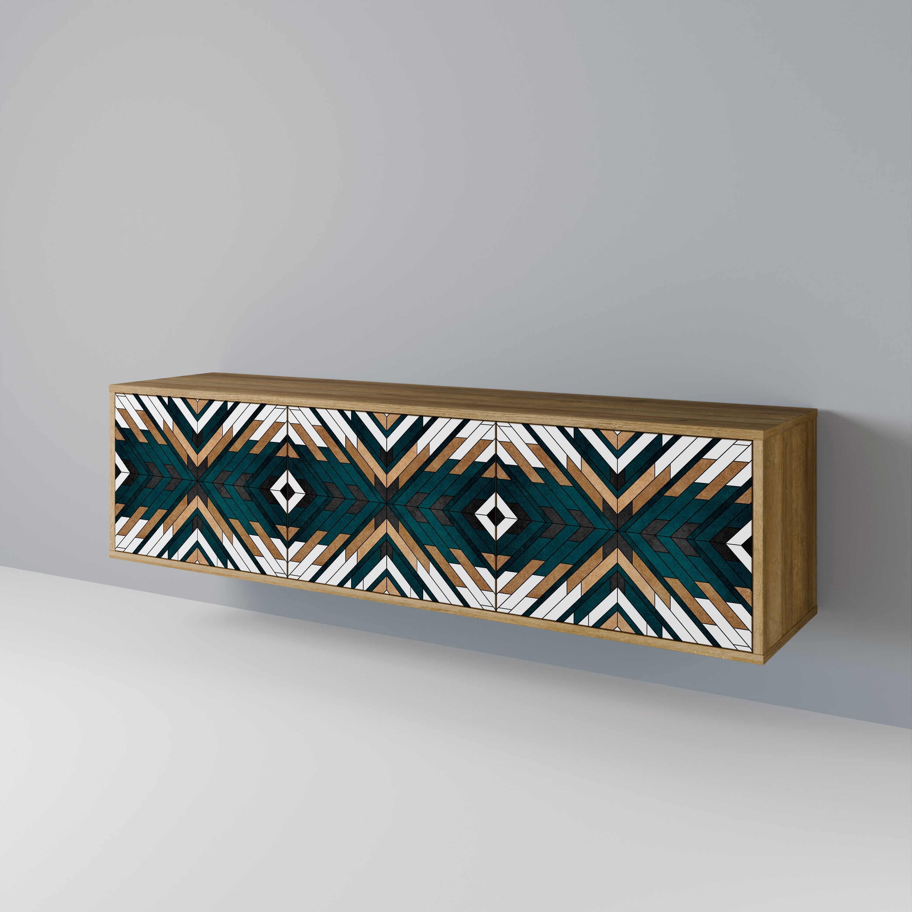 Meuble TV 3 portes ARTISTIC GEOMETRY effet chêne