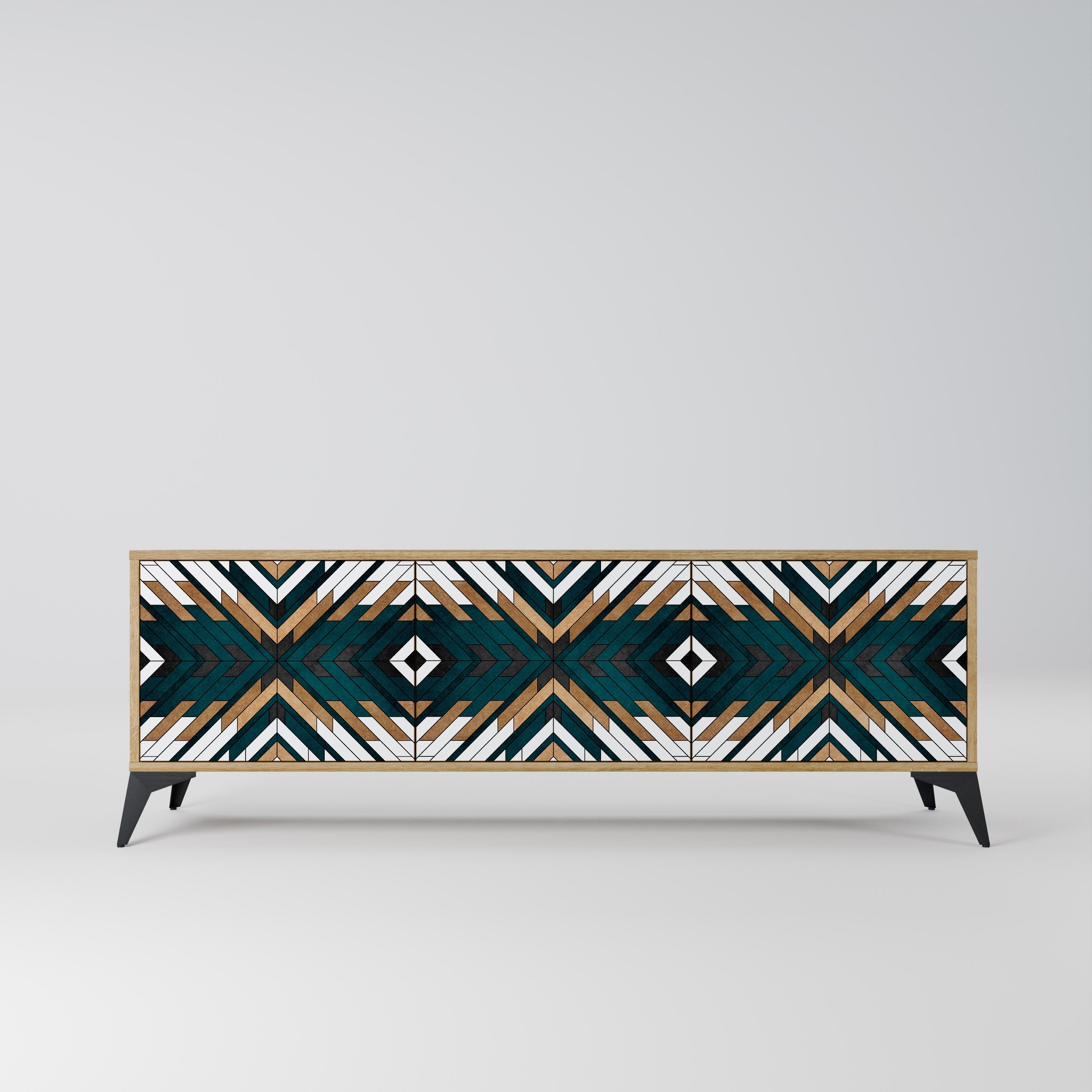 Meuble TV 3 portes ARTISTIC GEOMETRY effet chêne