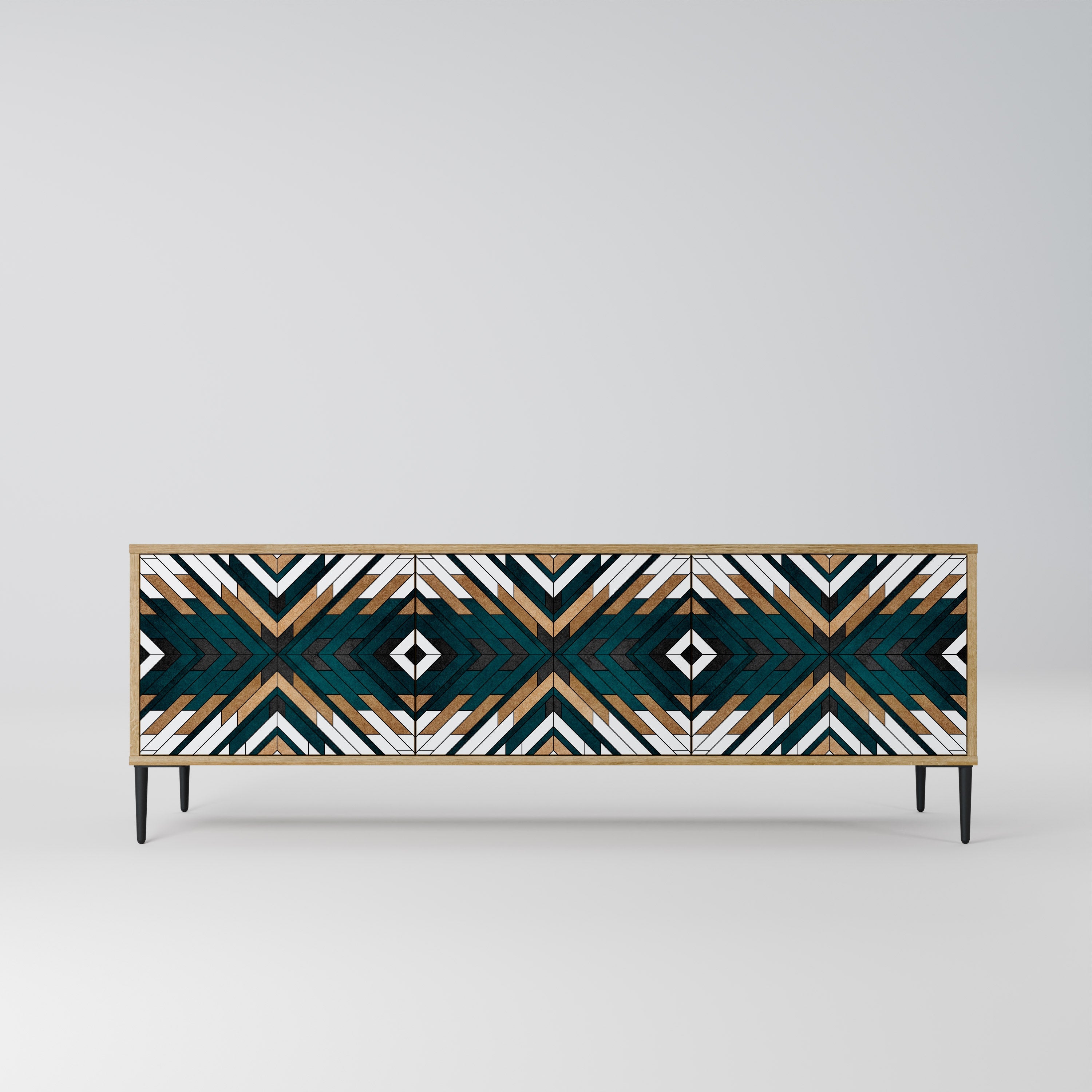 Meuble TV 3 portes ARTISTIC GEOMETRY effet chêne