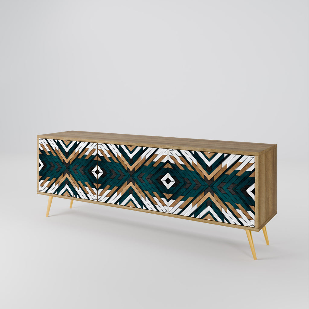 Meuble TV 3 portes ARTISTIC GEOMETRY effet chêne