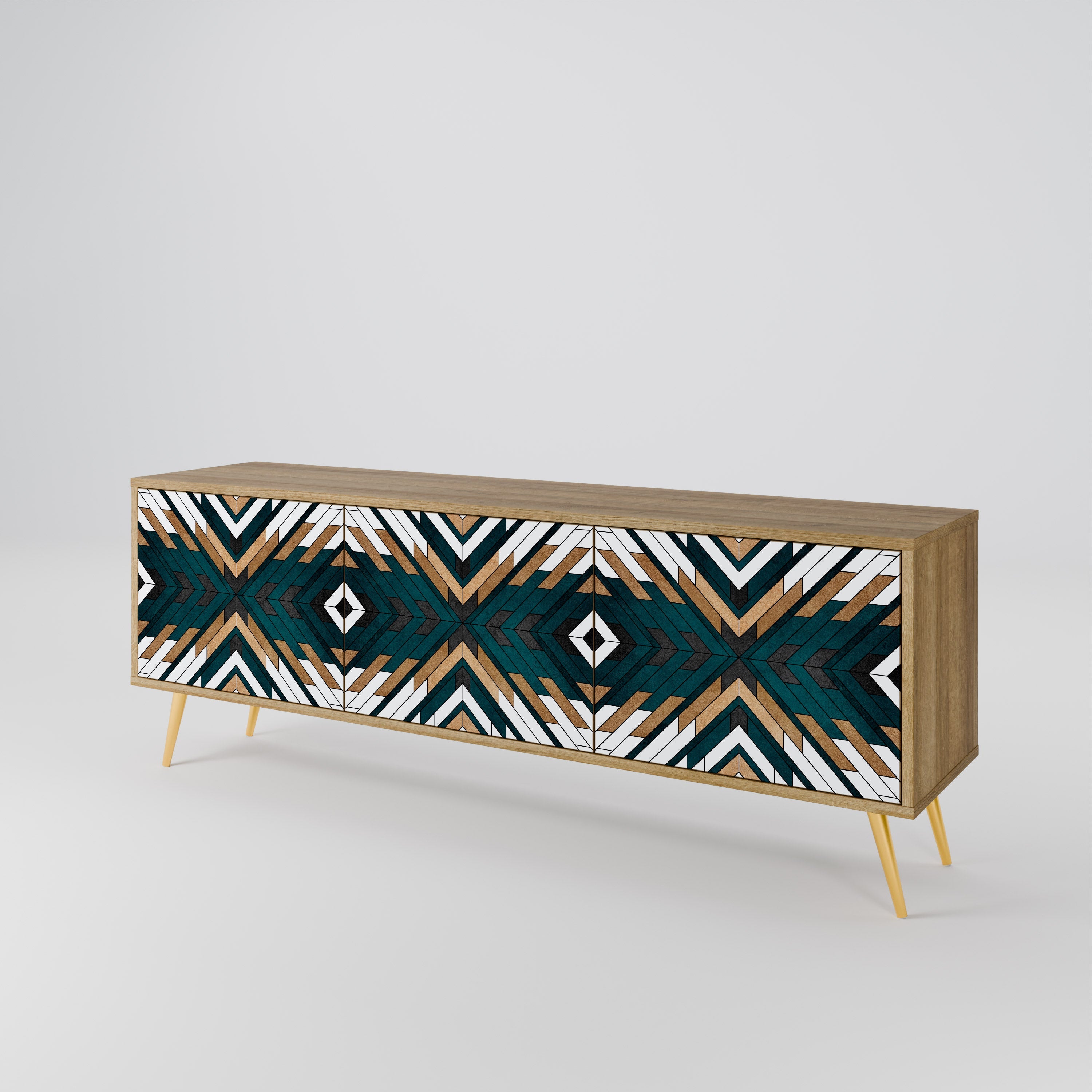 Meuble TV 3 portes ARTISTIC GEOMETRY effet chêne