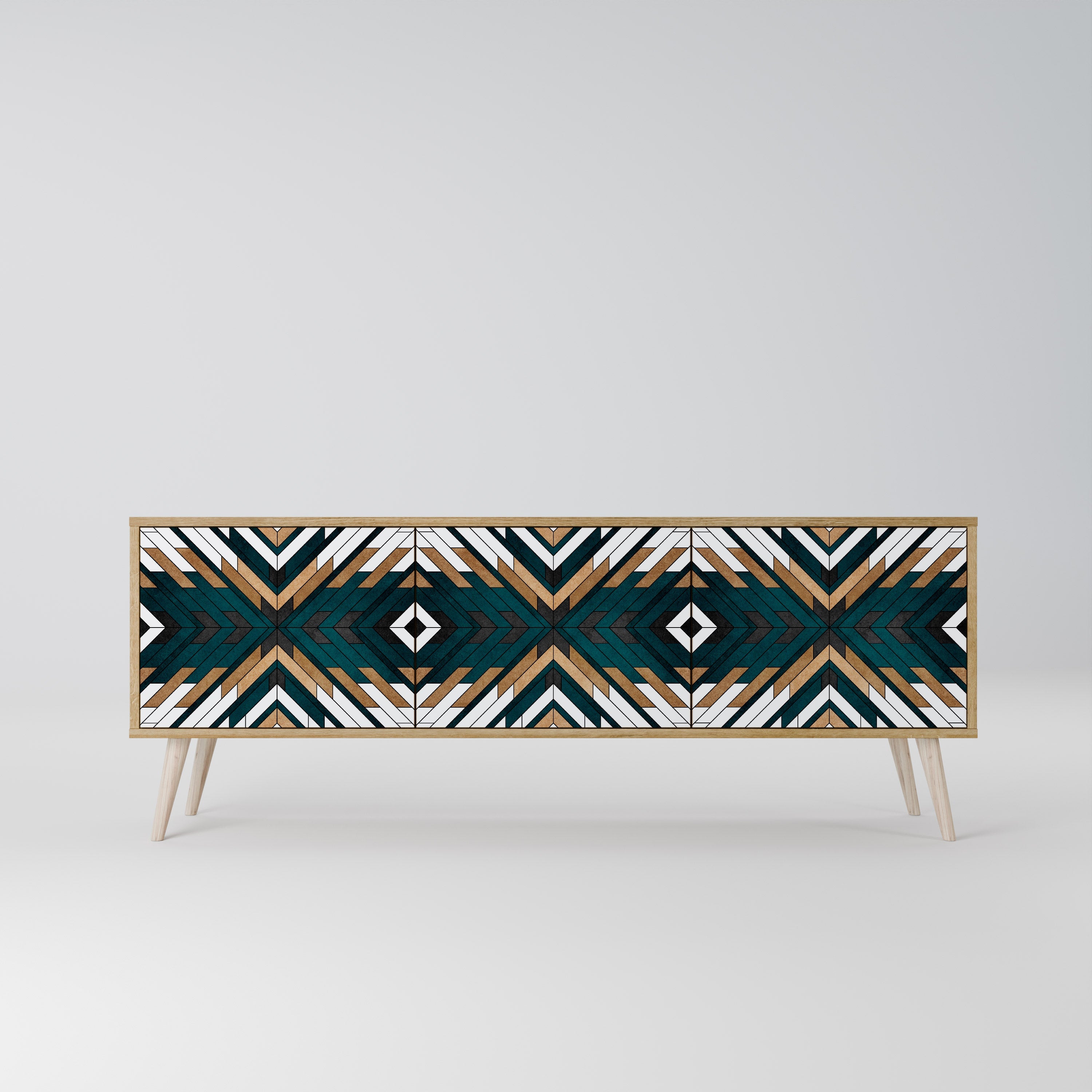 Meuble TV 3 portes ARTISTIC GEOMETRY effet chêne