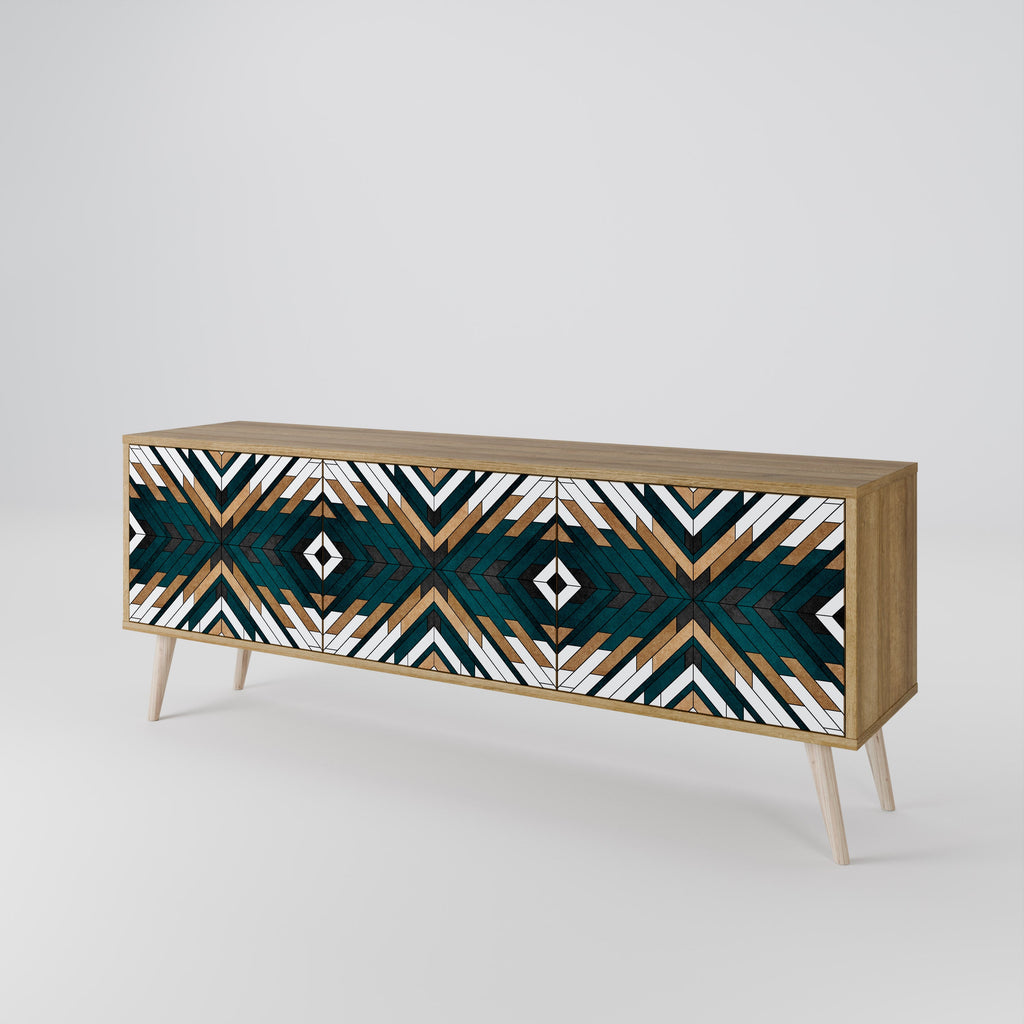 Meuble TV 3 portes ARTISTIC GEOMETRY effet chêne
